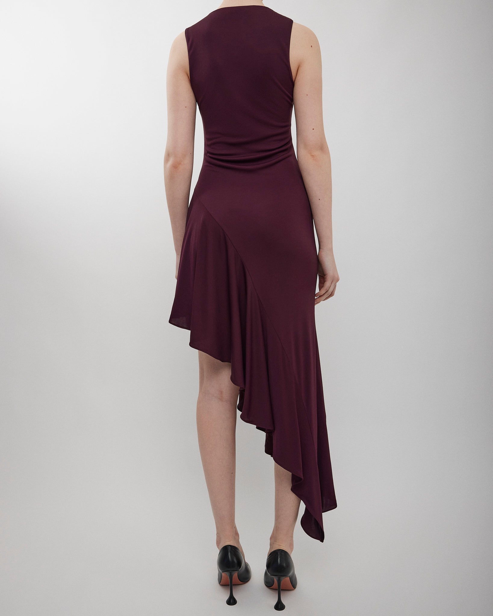 Asymmetric burgundy dress