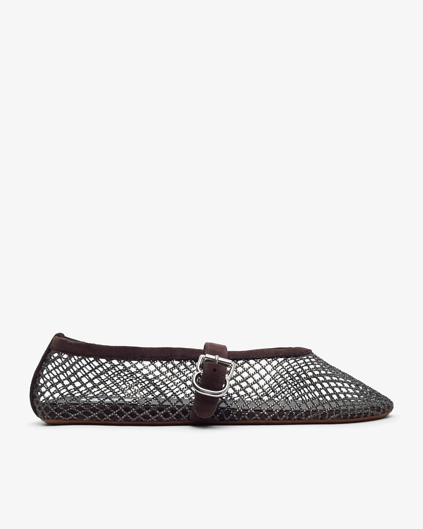 Strass mesh brown suede ballet flats