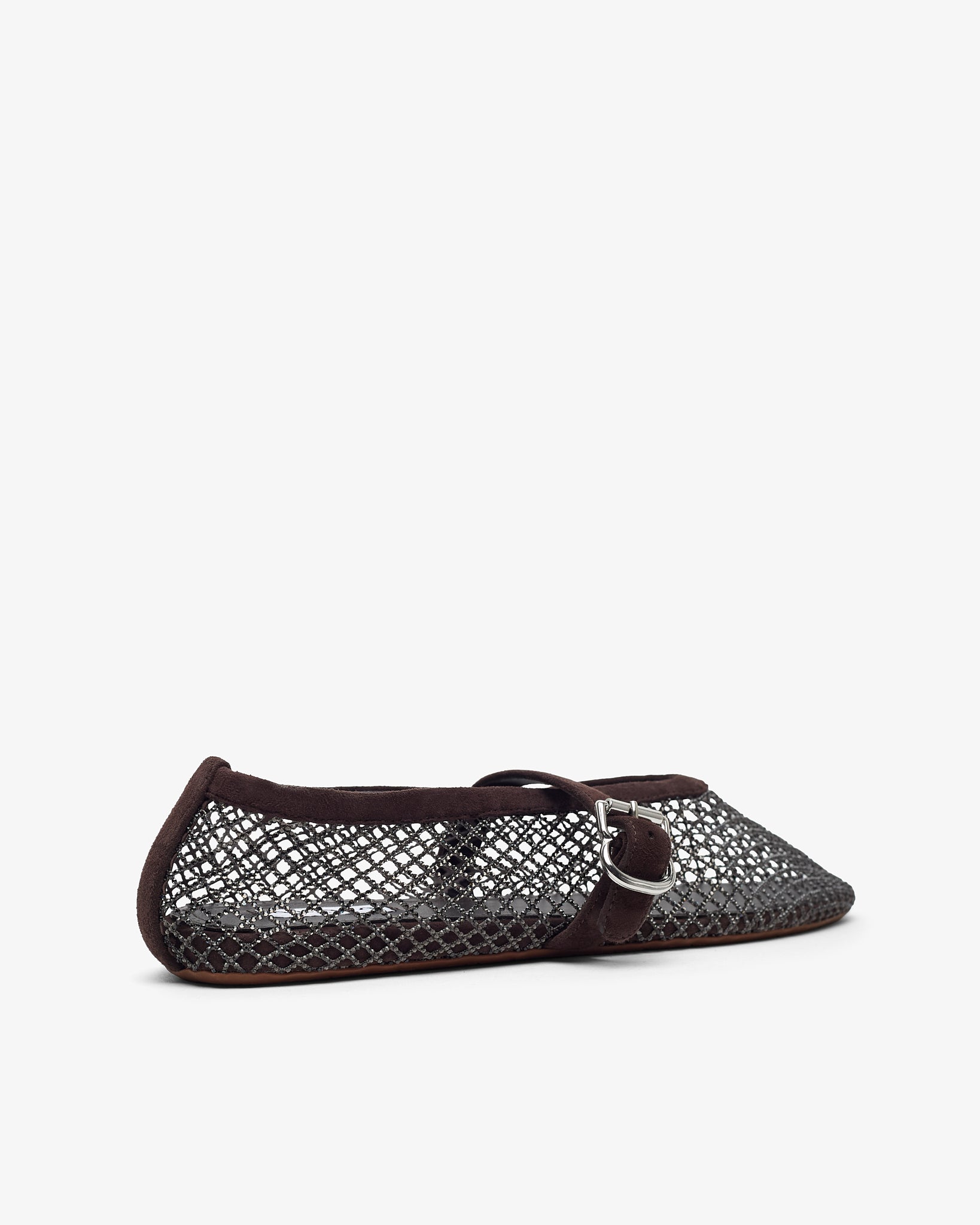 Strass mesh brown suede ballet flats