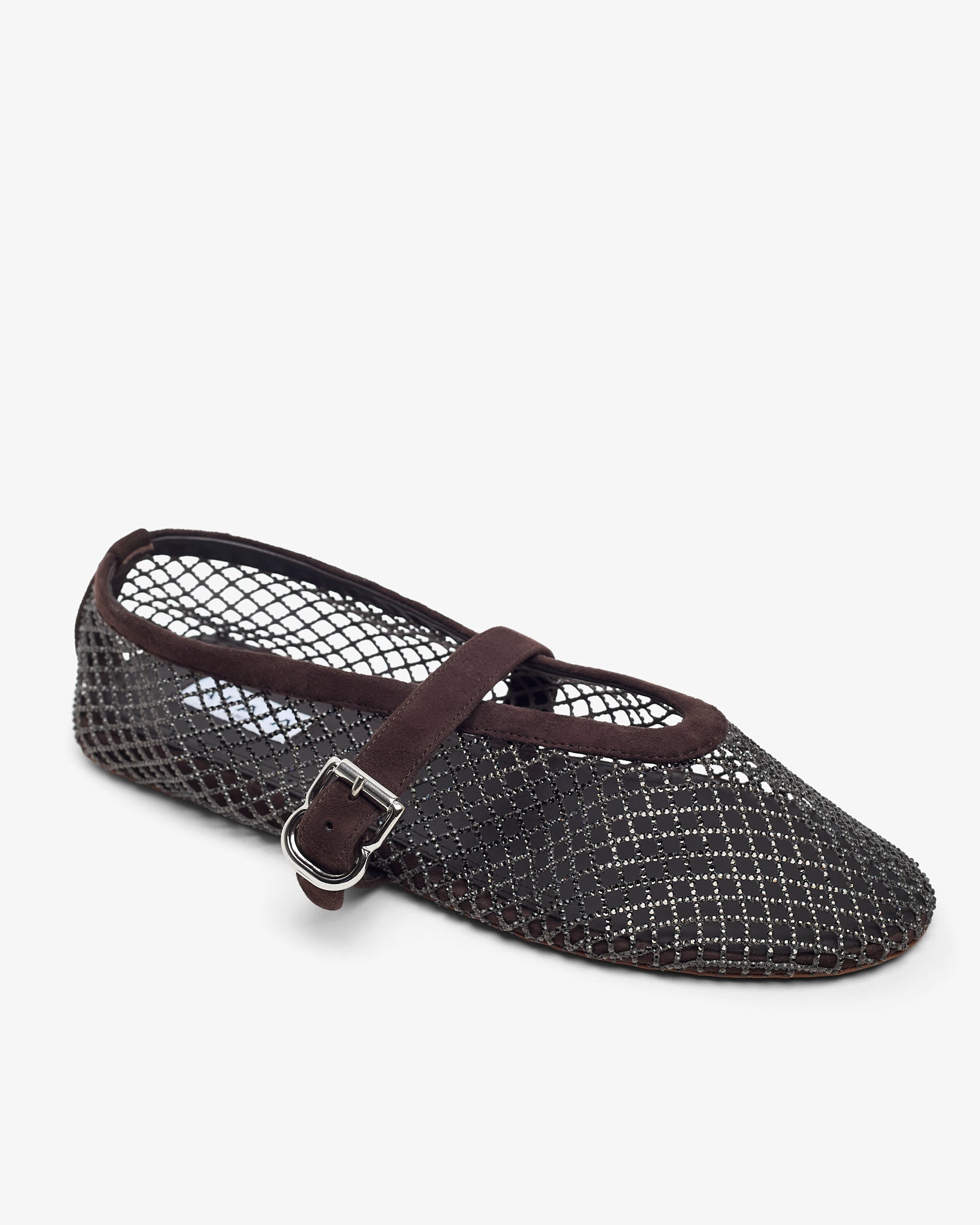 Strass mesh brown suede ballet flats