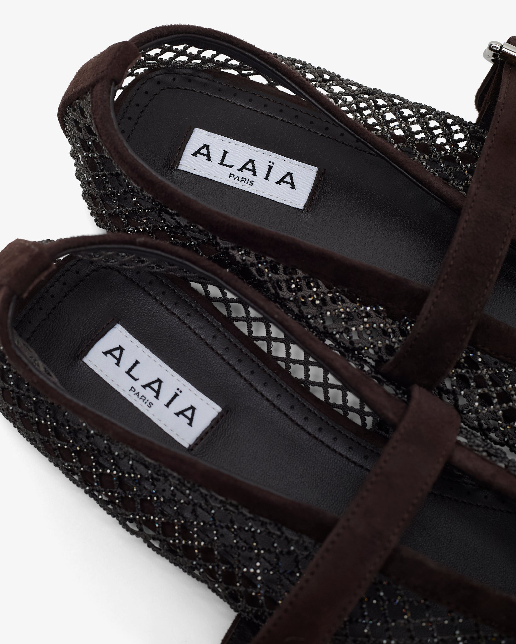 Strass mesh brown suede ballet flats