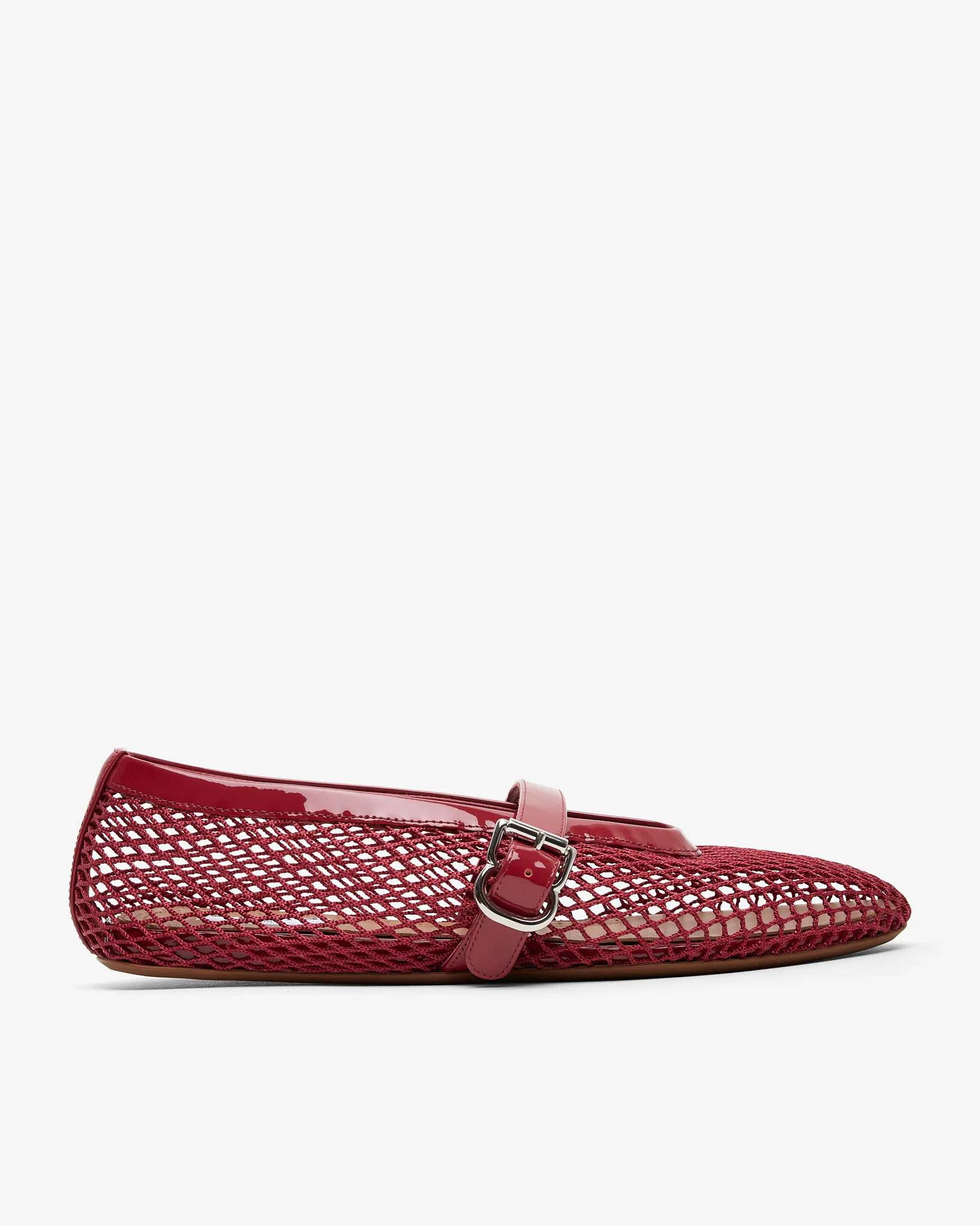 Patent red mesh ballet flats