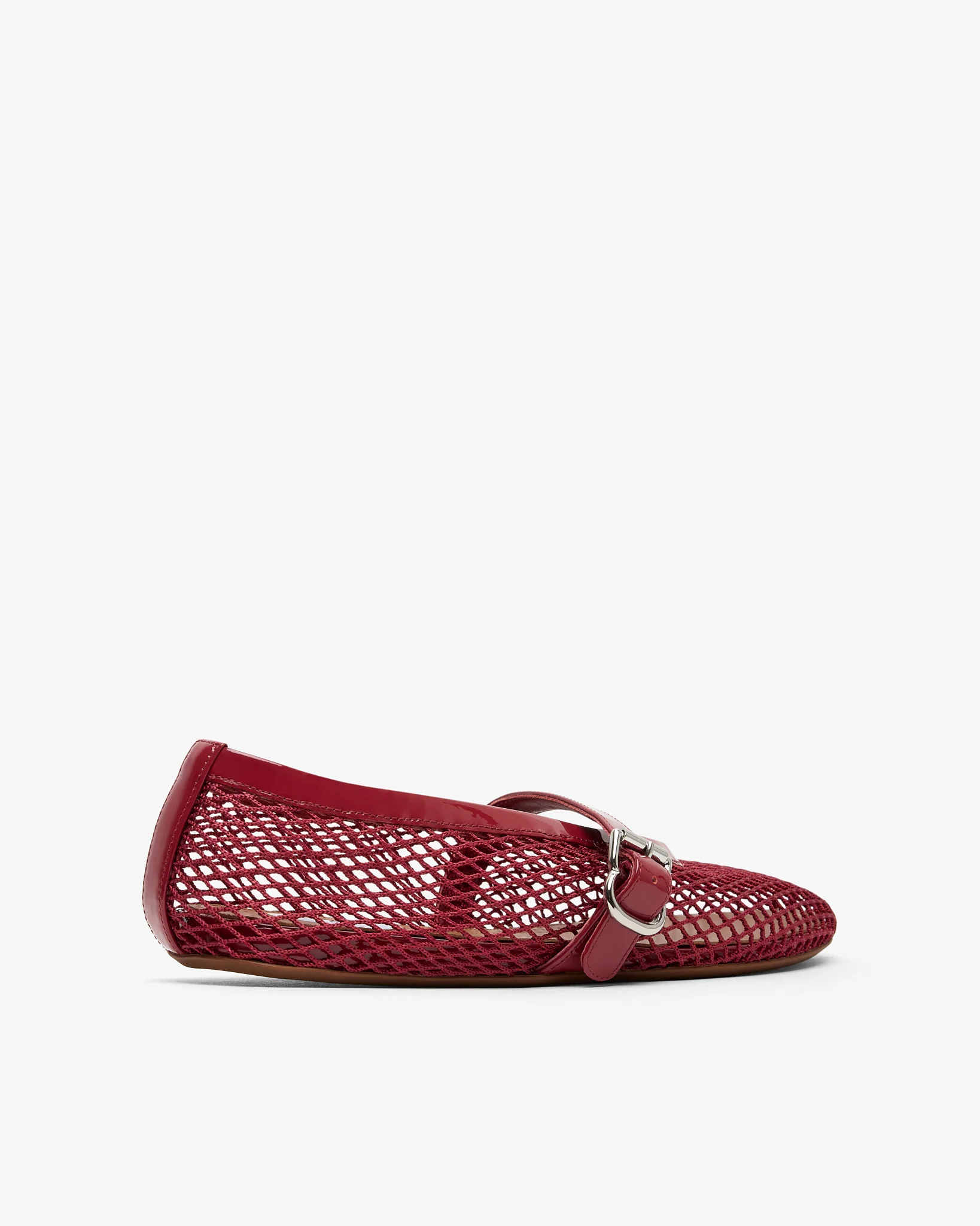 Patent red mesh ballet flats