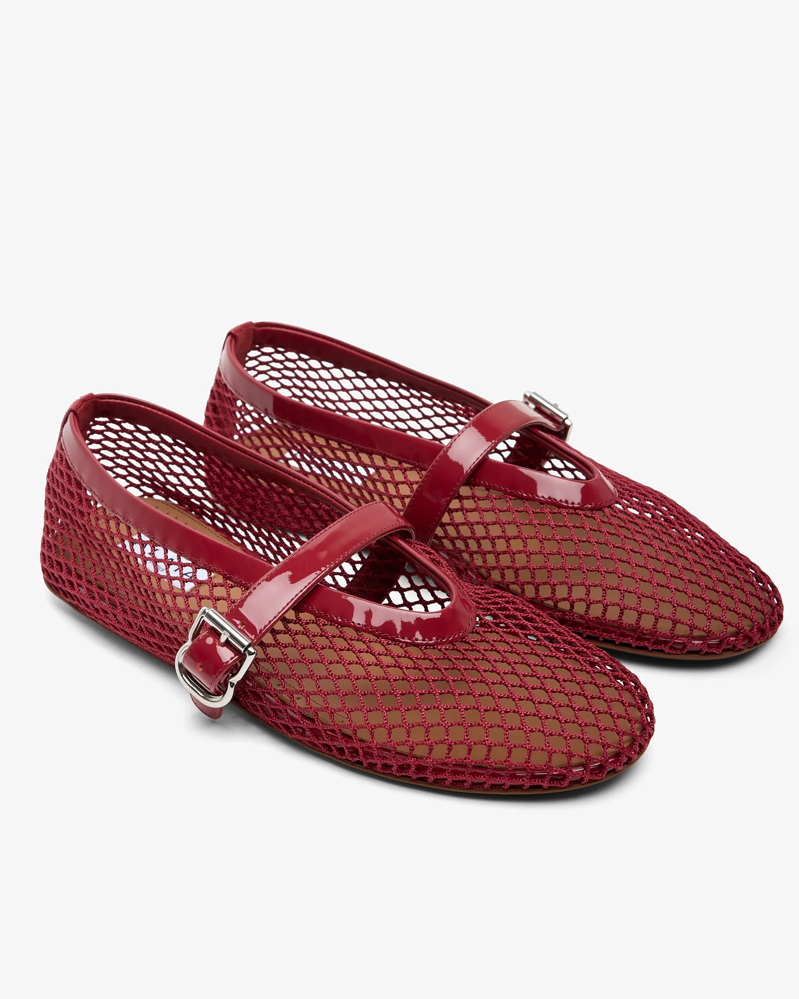 Patent red mesh ballet flats