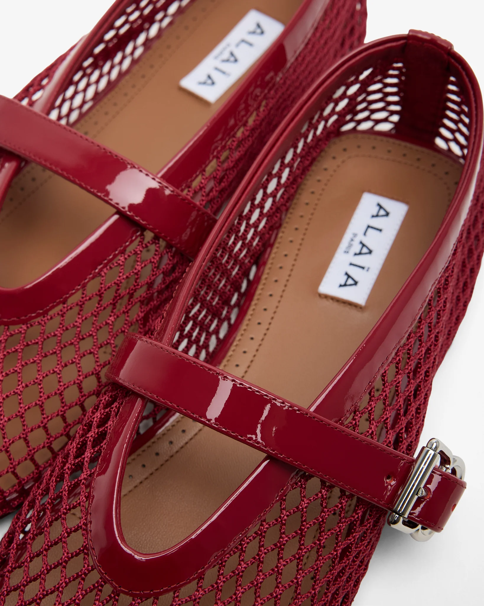 Patent red mesh ballet flats