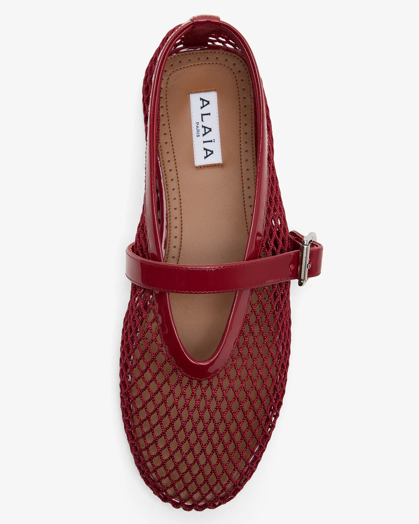 Patent red mesh ballet flats
