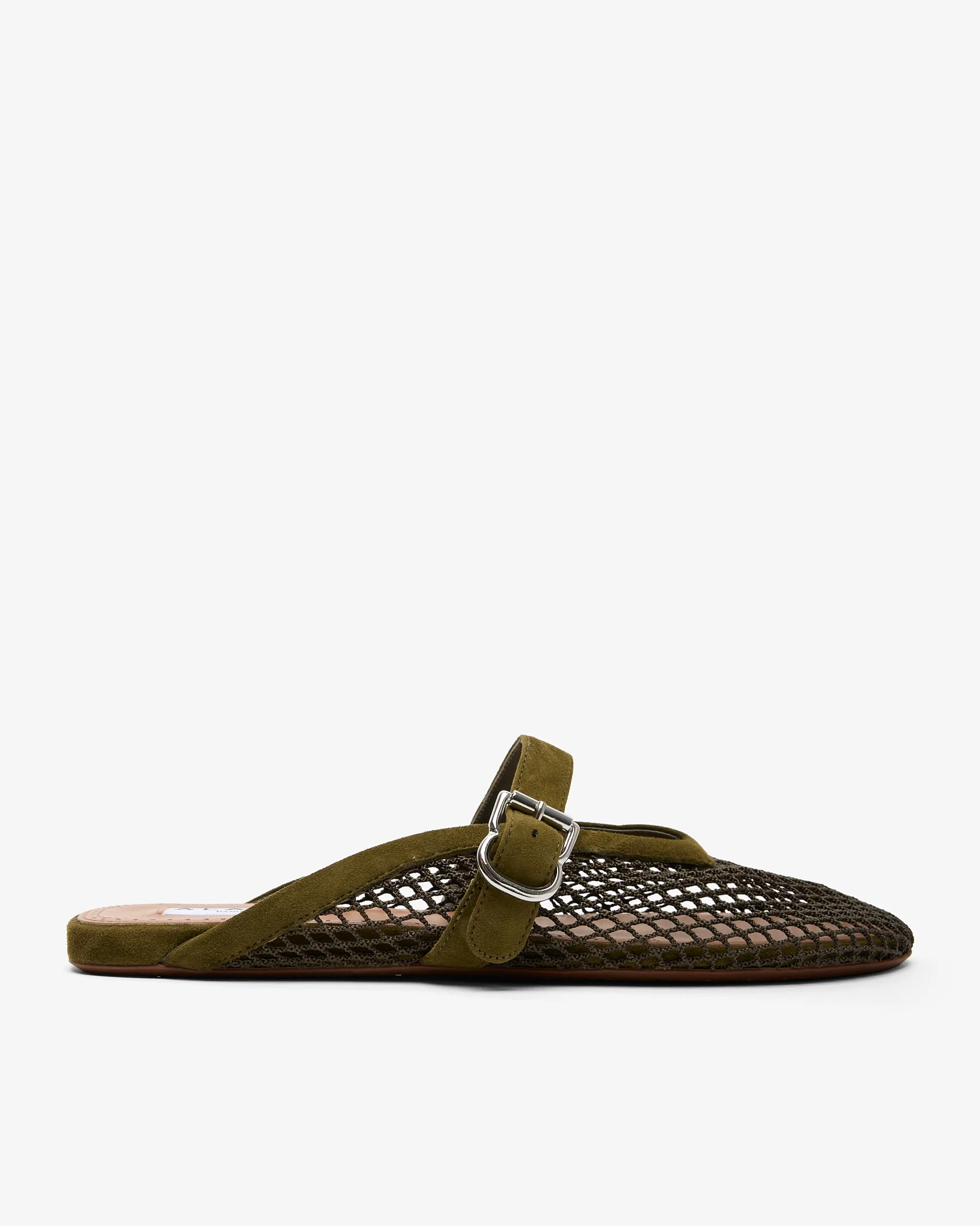 Green suede mesh ballet mules