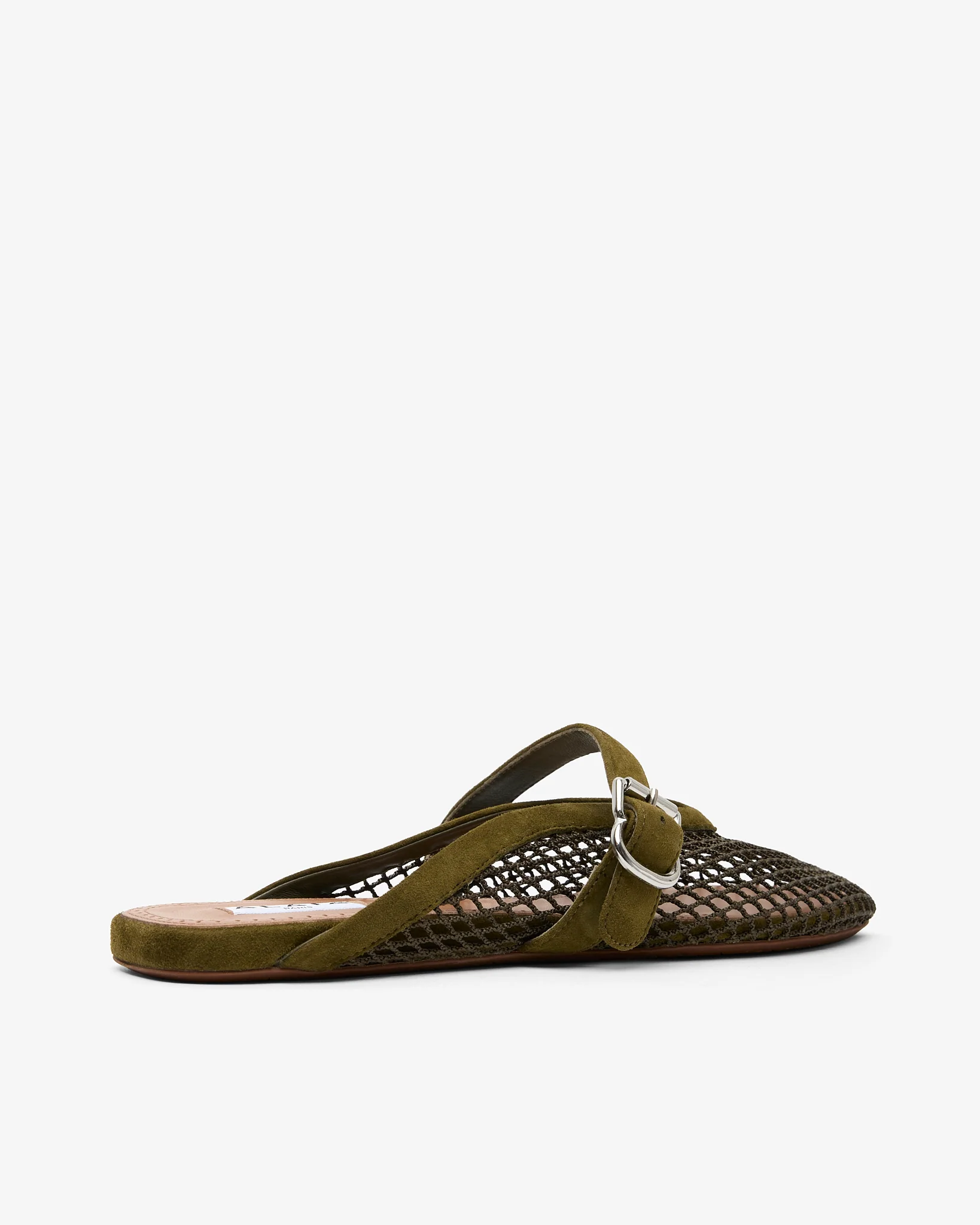 Green suede mesh ballet mules
