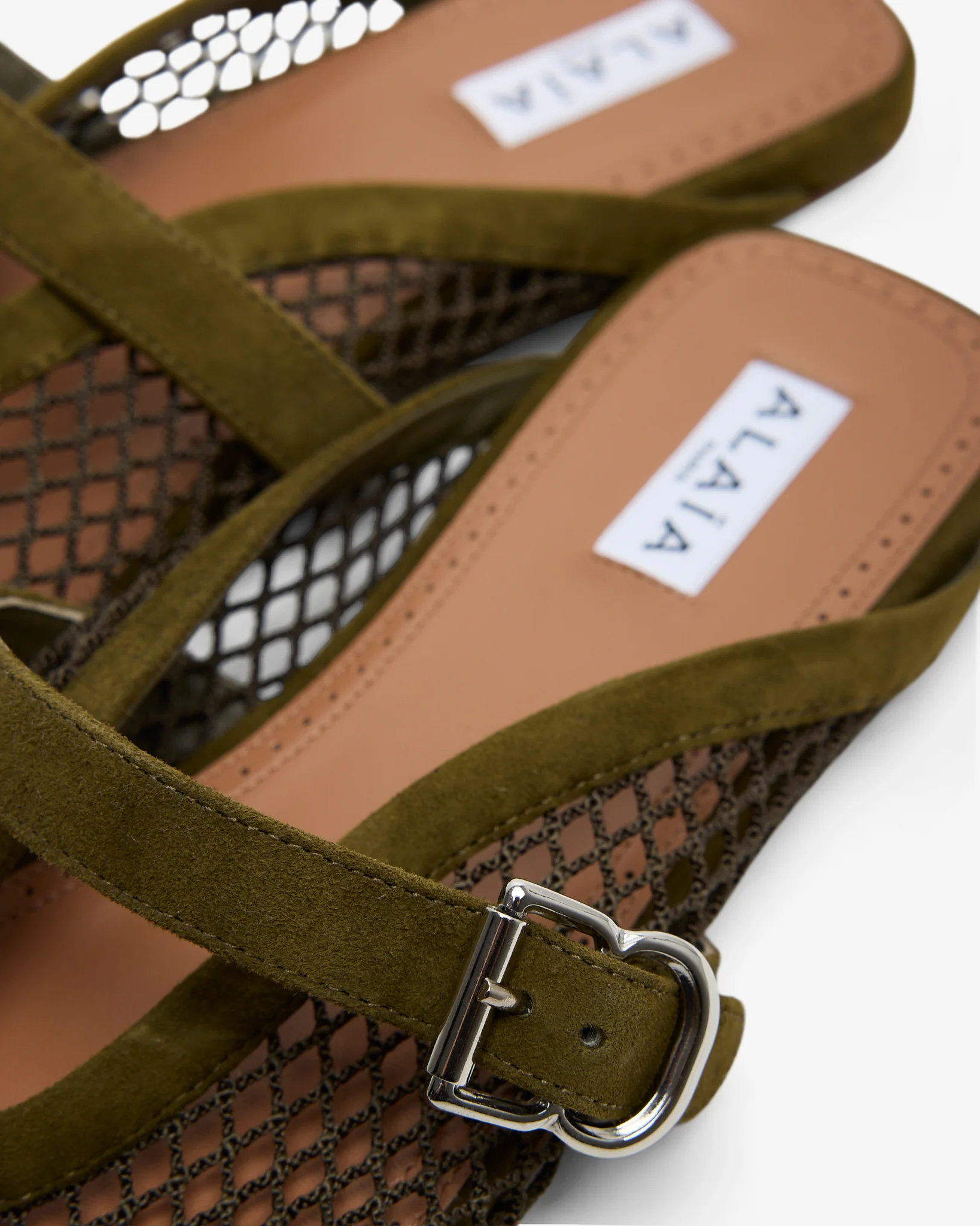 Green suede mesh ballet mules