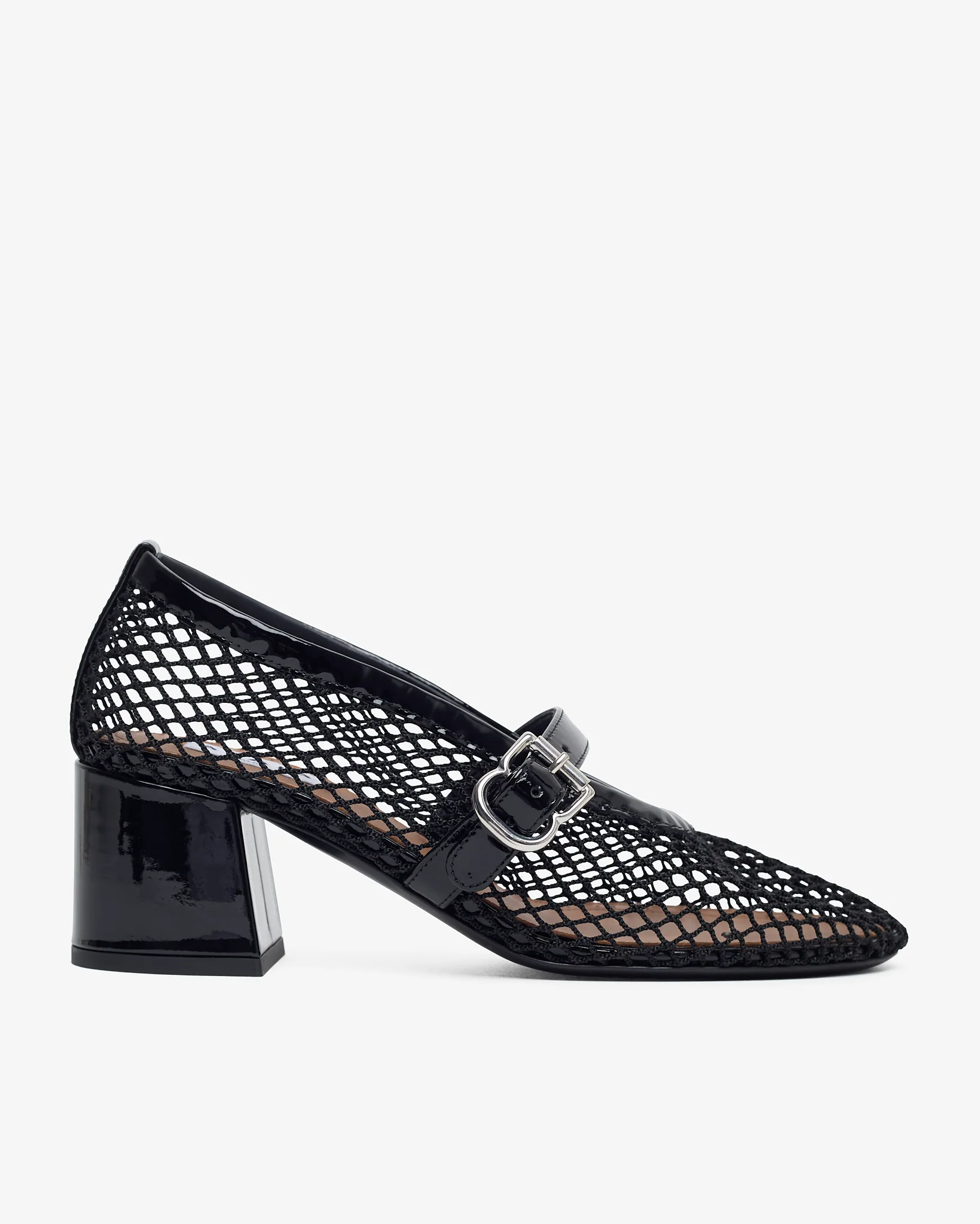 Patent black mesh 55 pumps