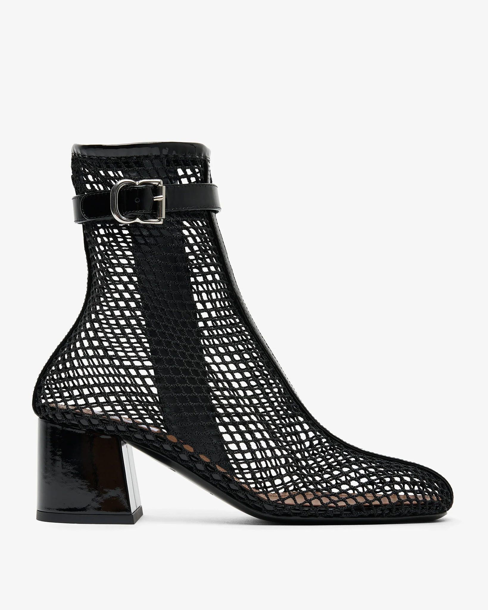 Patent black mesh 55 ankle boots