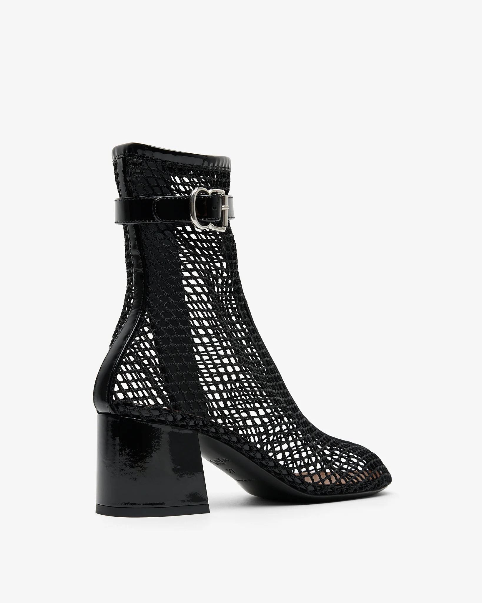 Patent black mesh 55 ankle boots