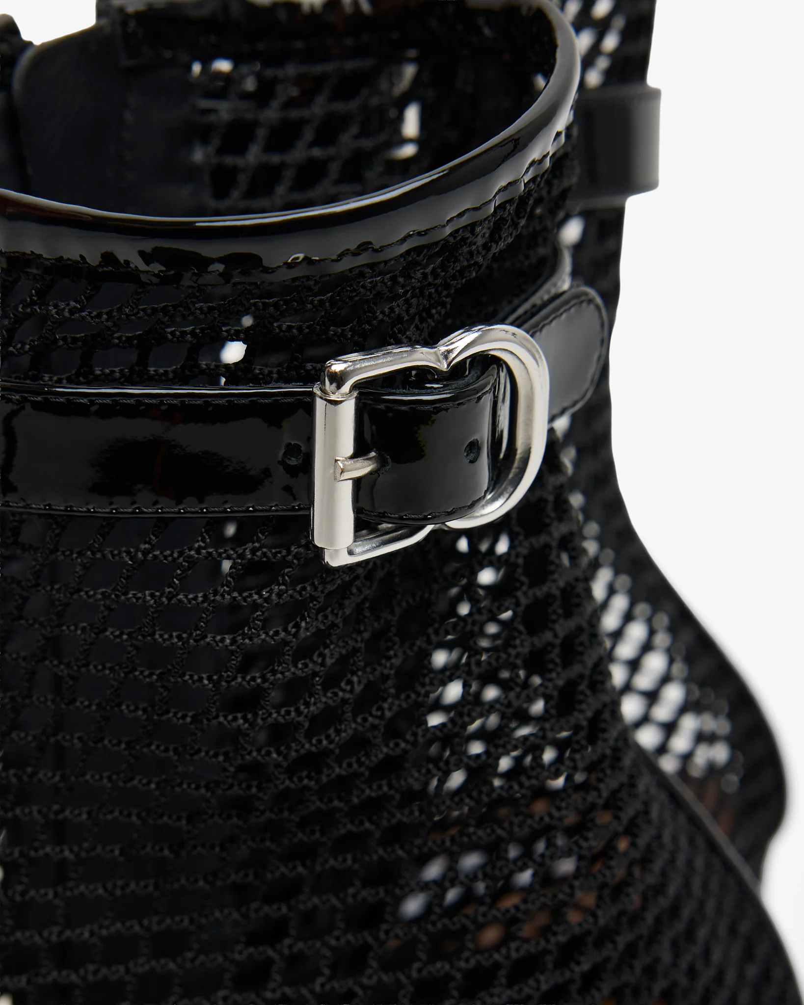 Patent black mesh 55 ankle boots