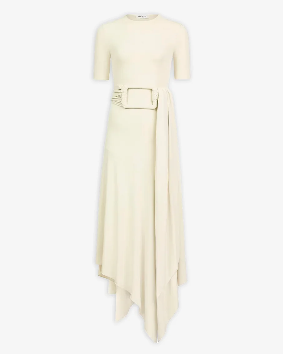 Belted fluid jersey dress
