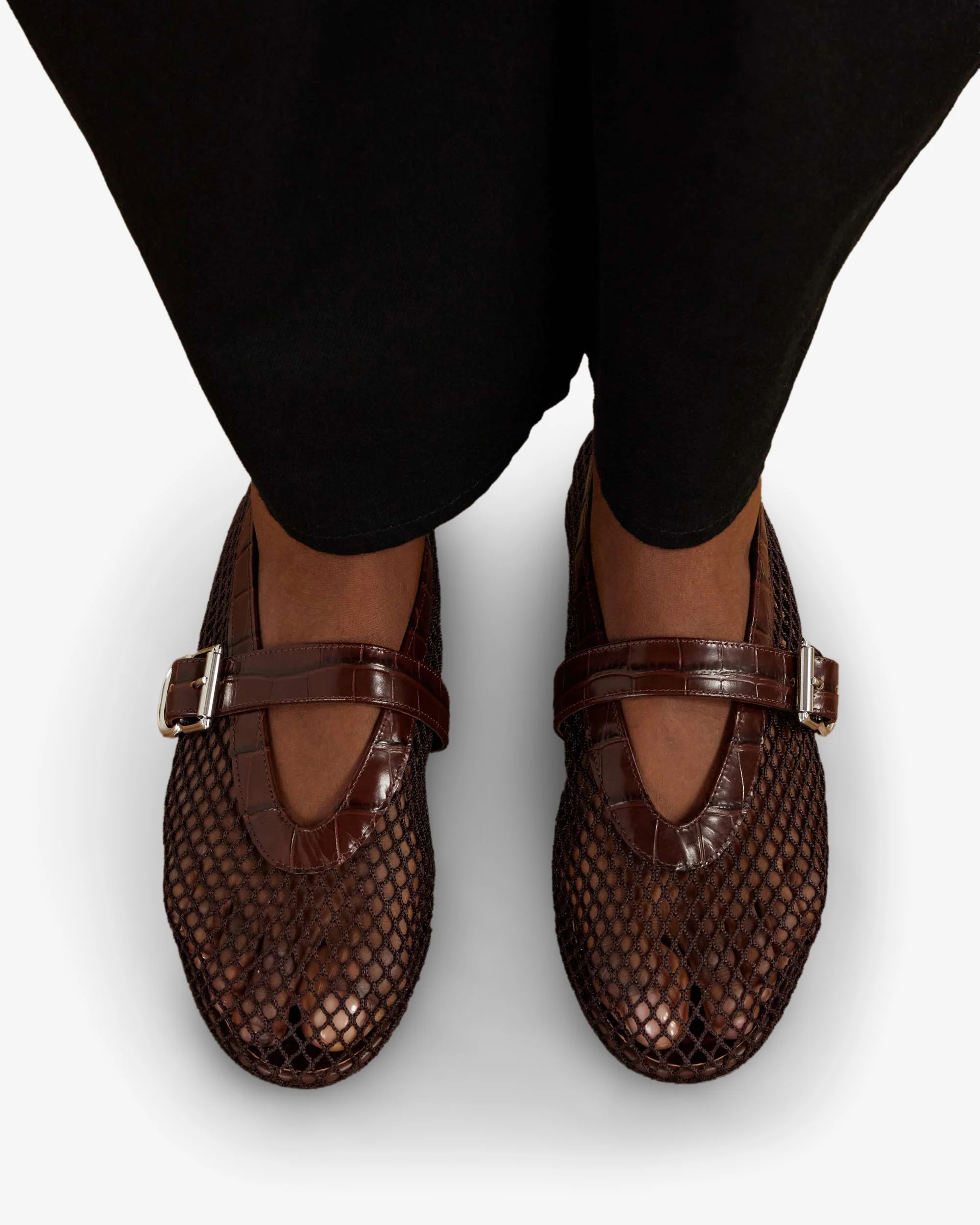 Embossed leather mesh ballet flats
