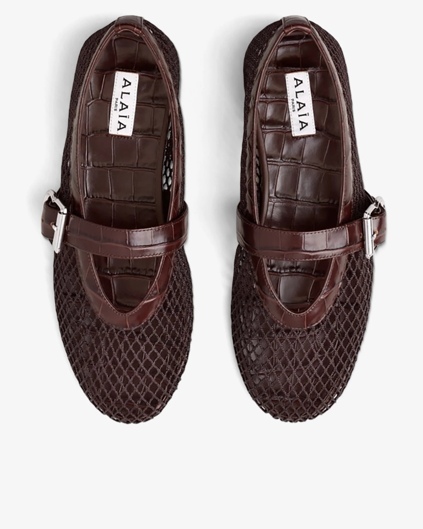 Embossed leather mesh ballet flats