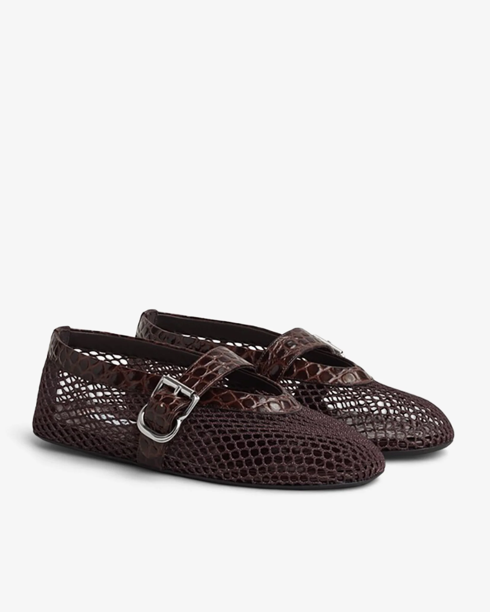 Embossed leather mesh ballet flats