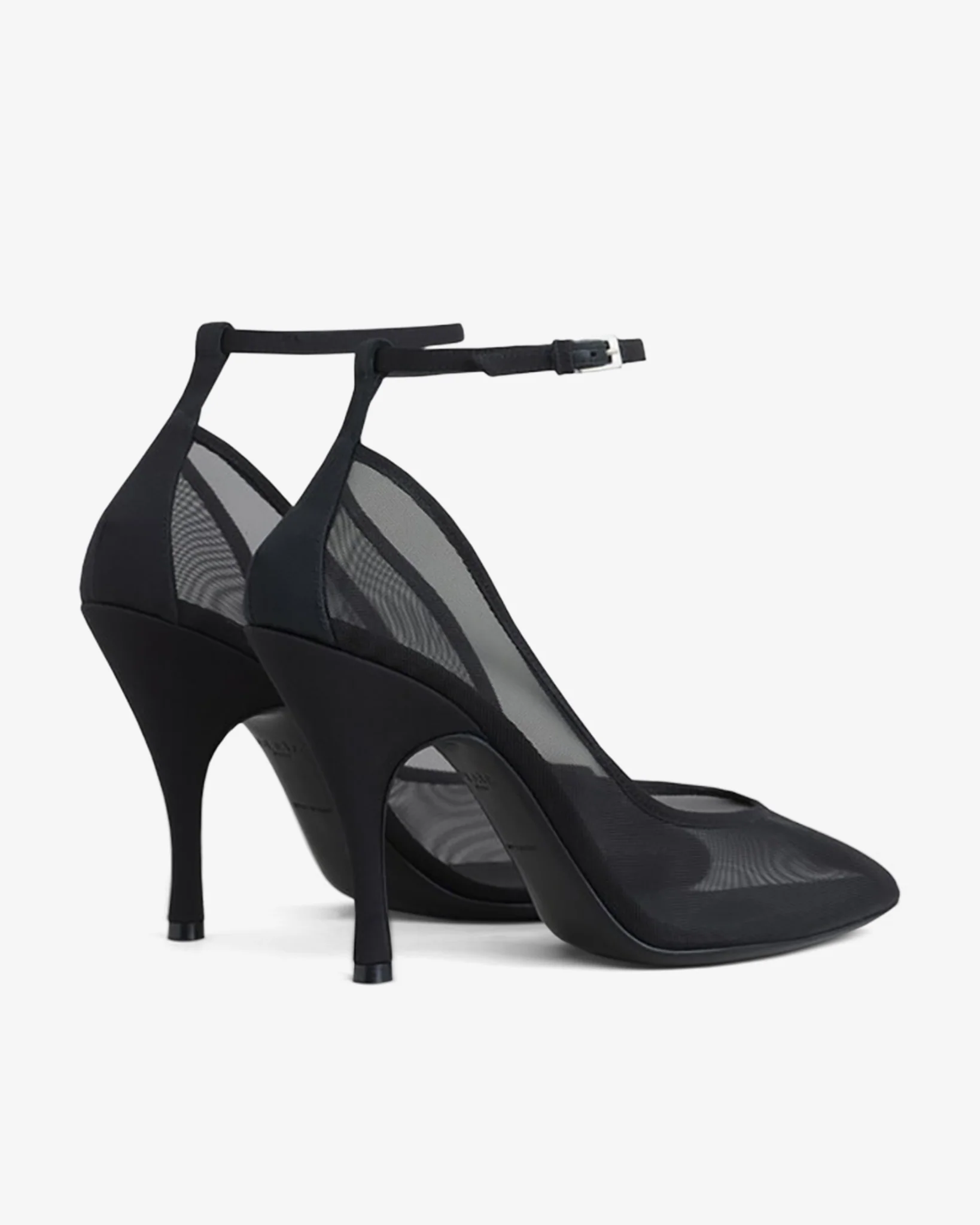 Transparent black strappy pumps