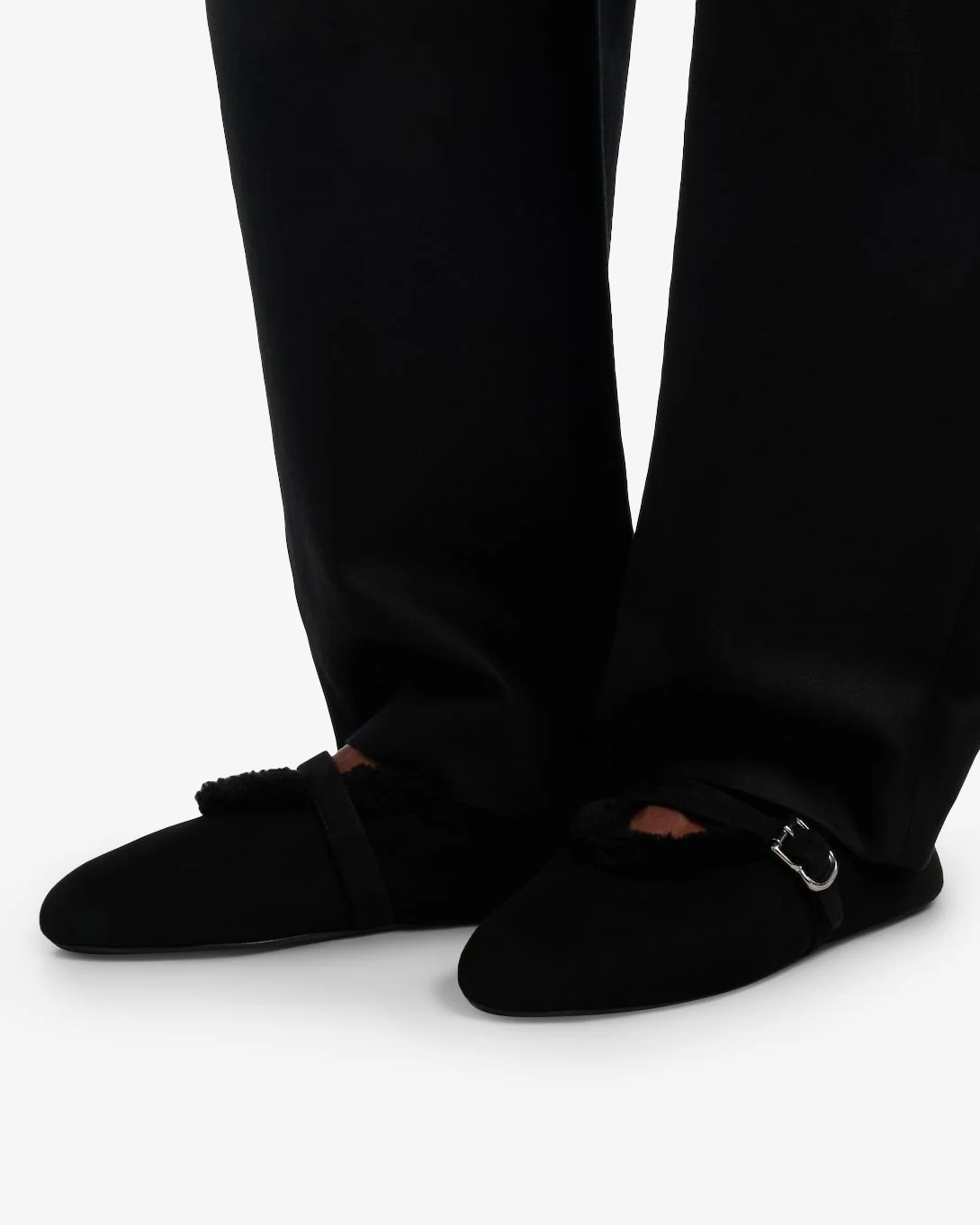 Black merino shearling ballet flats