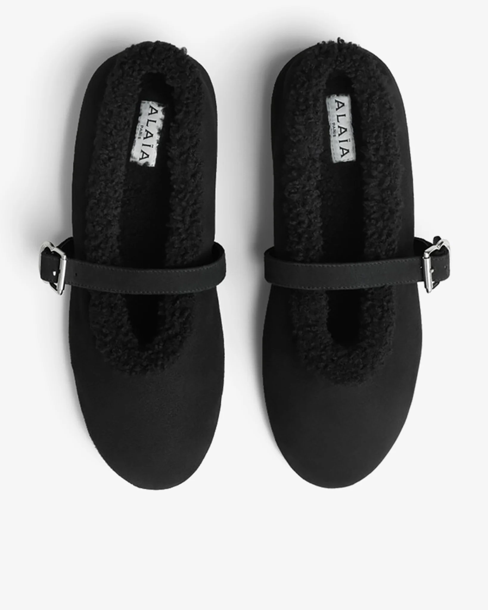 Black merino shearling ballet flats