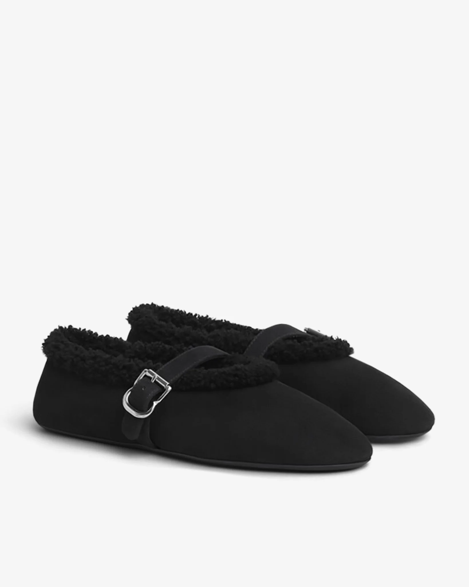 Black merino shearling ballet flats