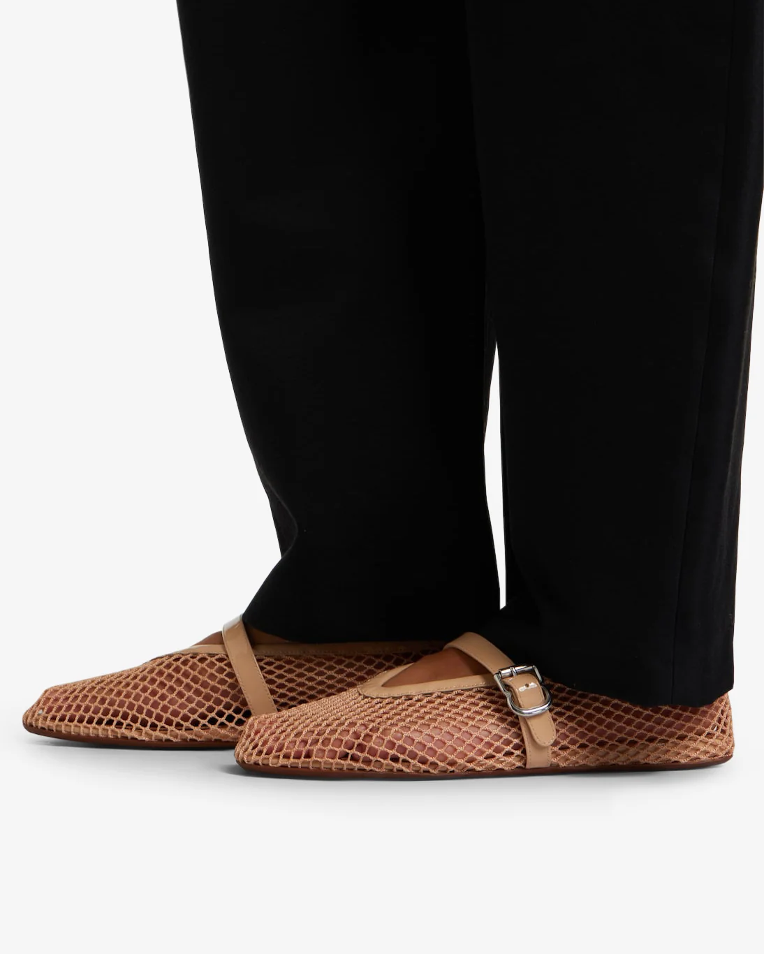 Beige mesh ballet flats