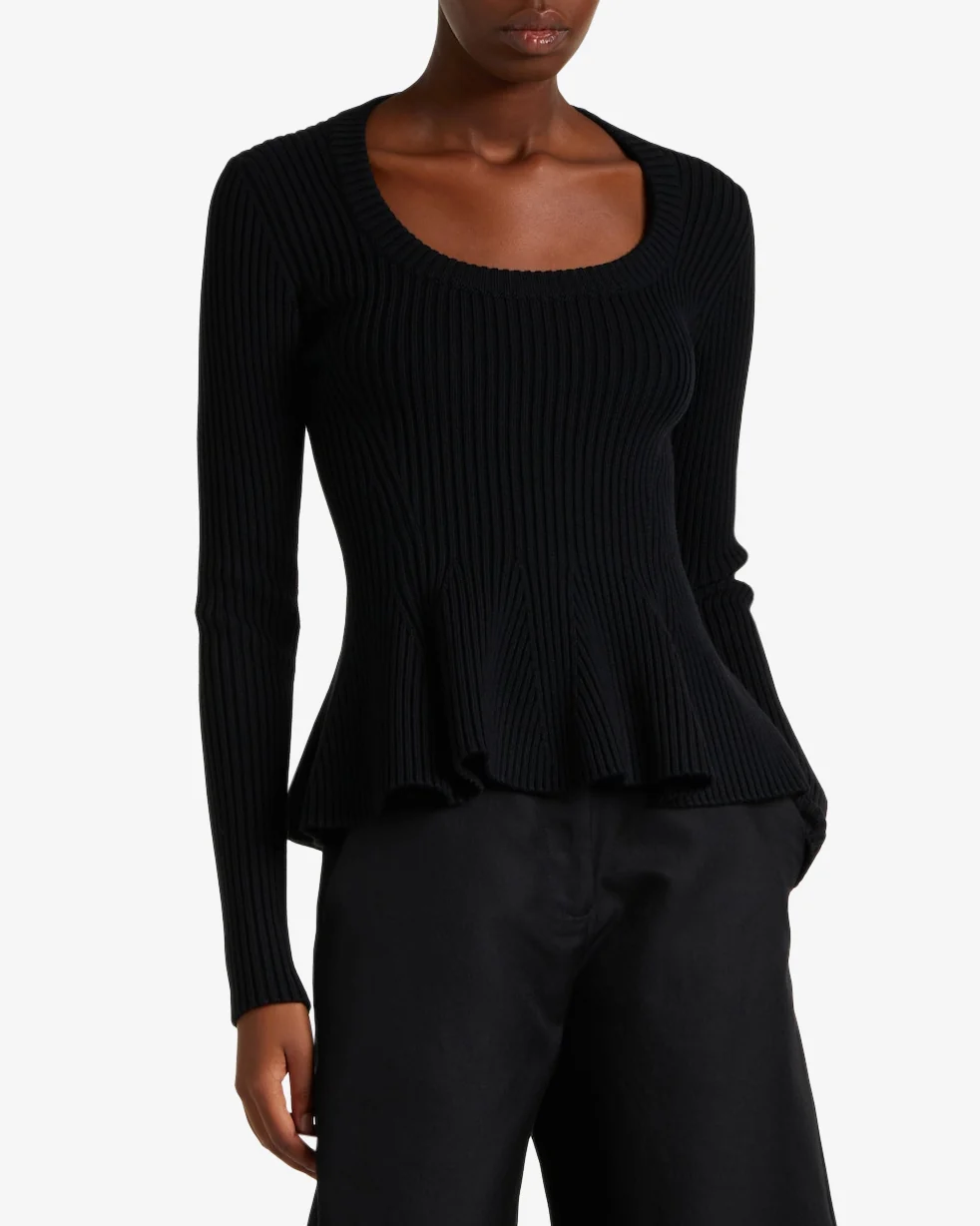 Ribbed peplum wool sweater