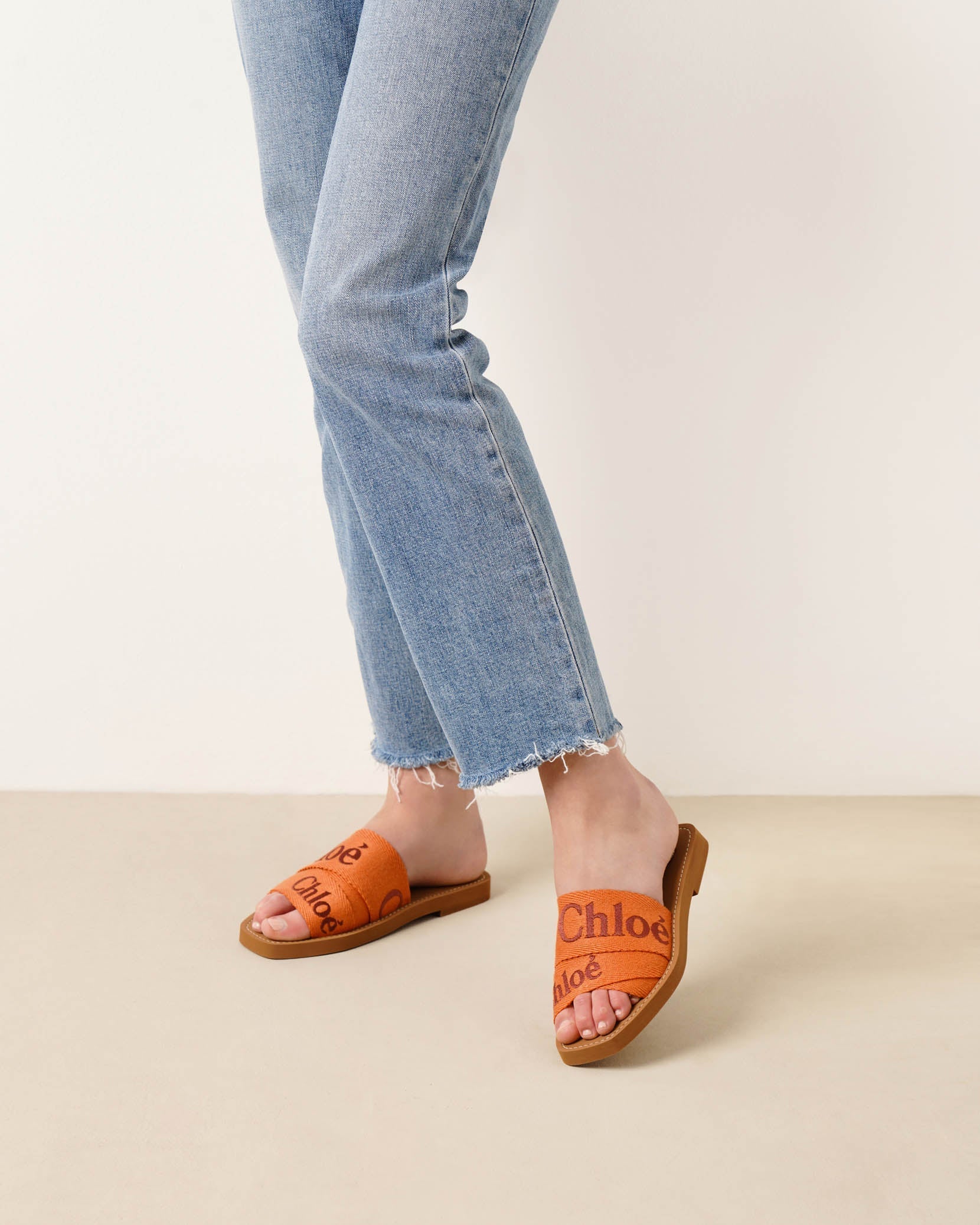 Woody orange linen slide sandals