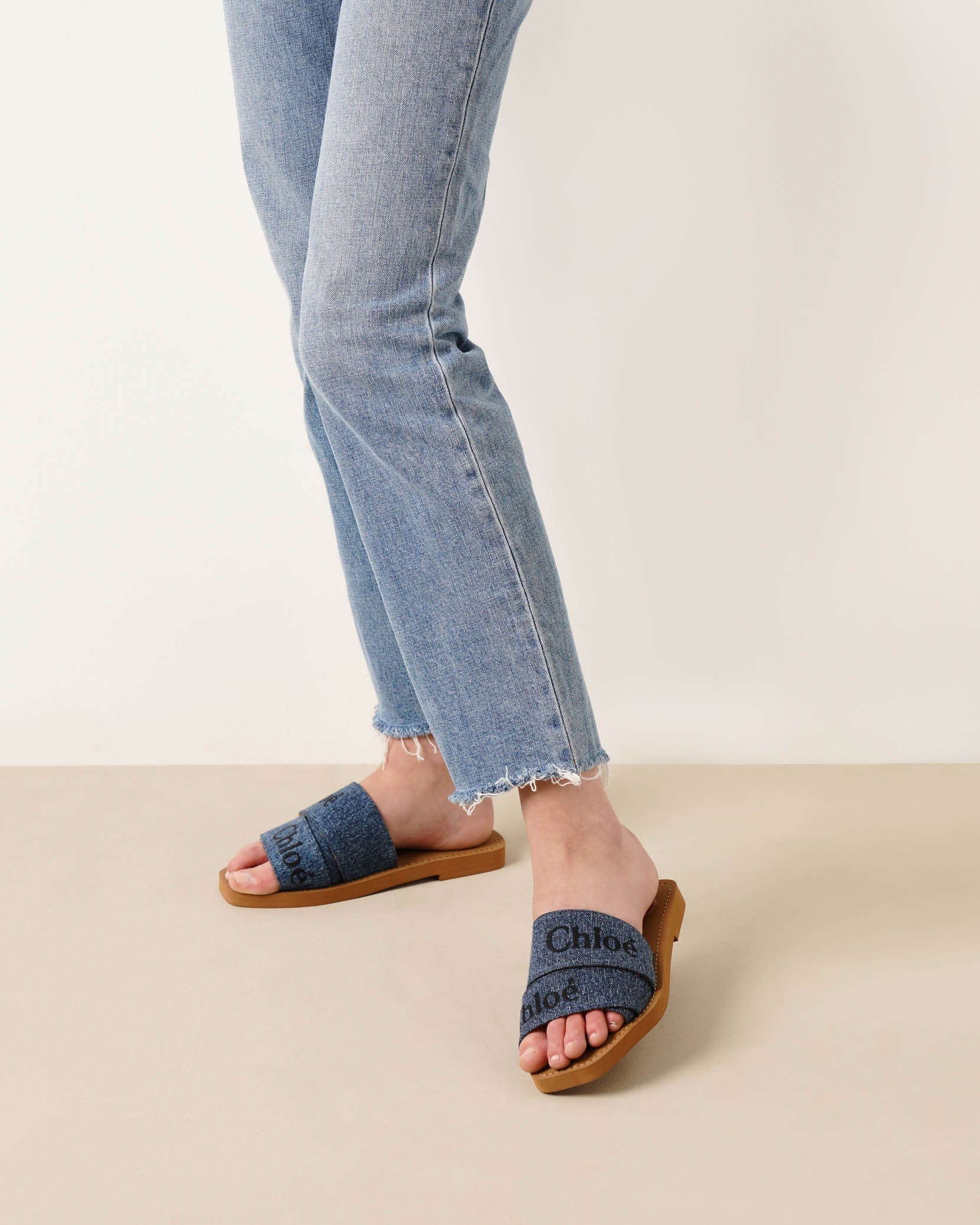 Woody denim slide sandals