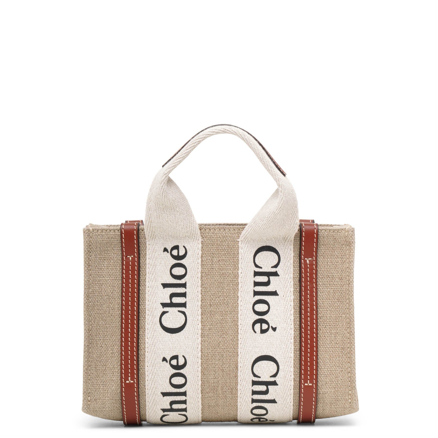 Woody mini white brown canvas bag