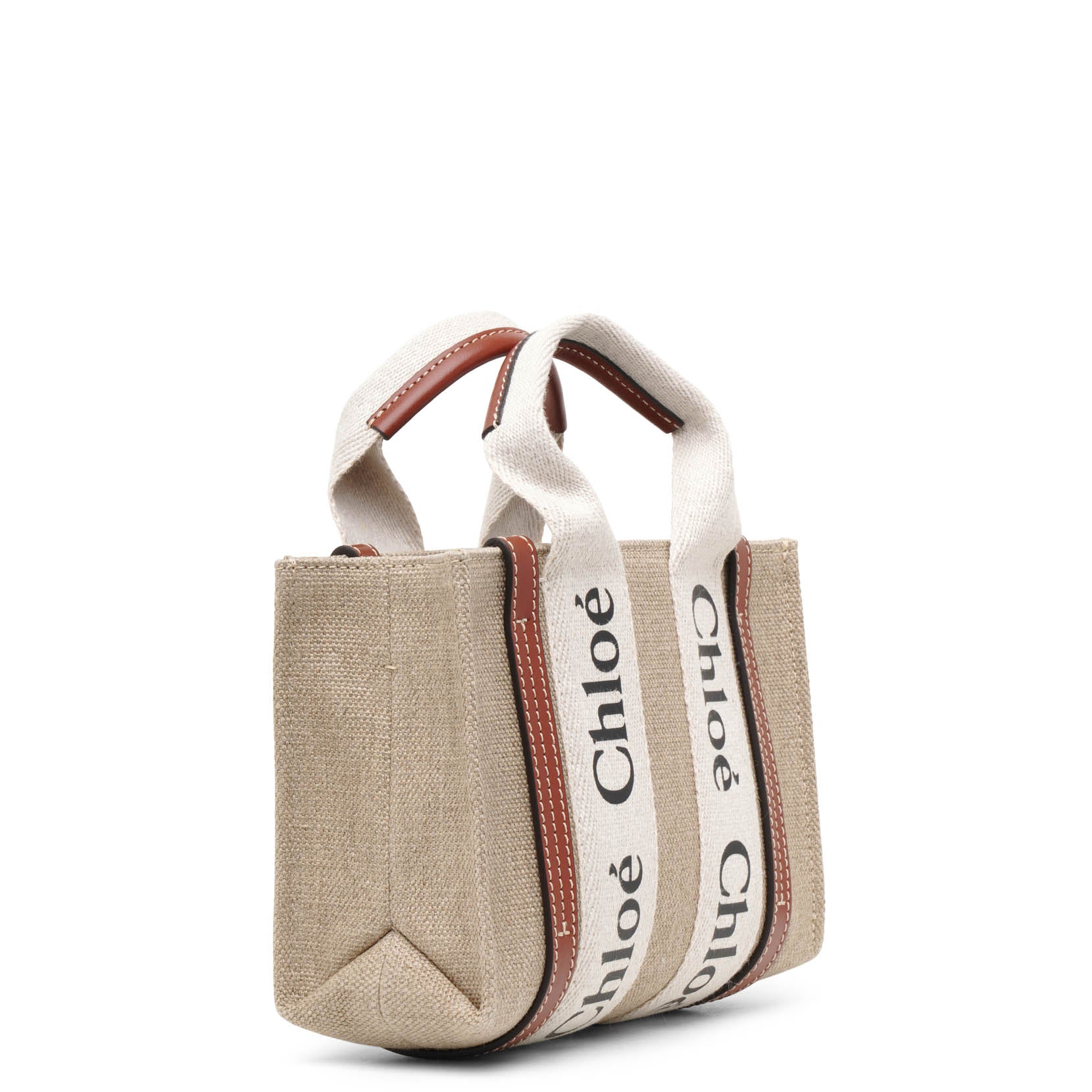 Woody mini white brown canvas bag