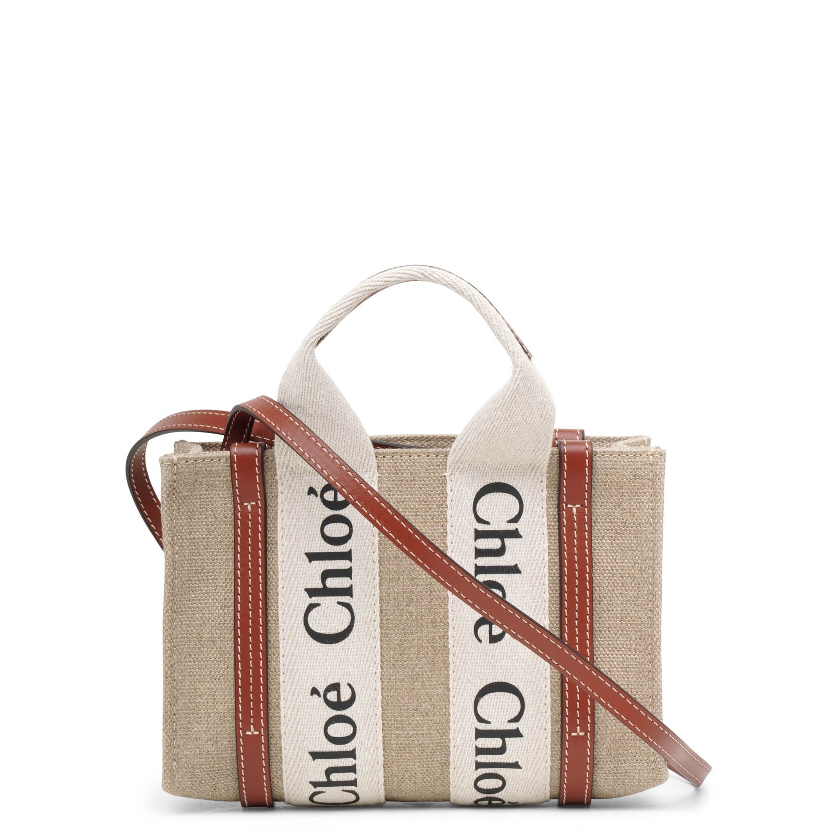 Woody mini white brown canvas bag