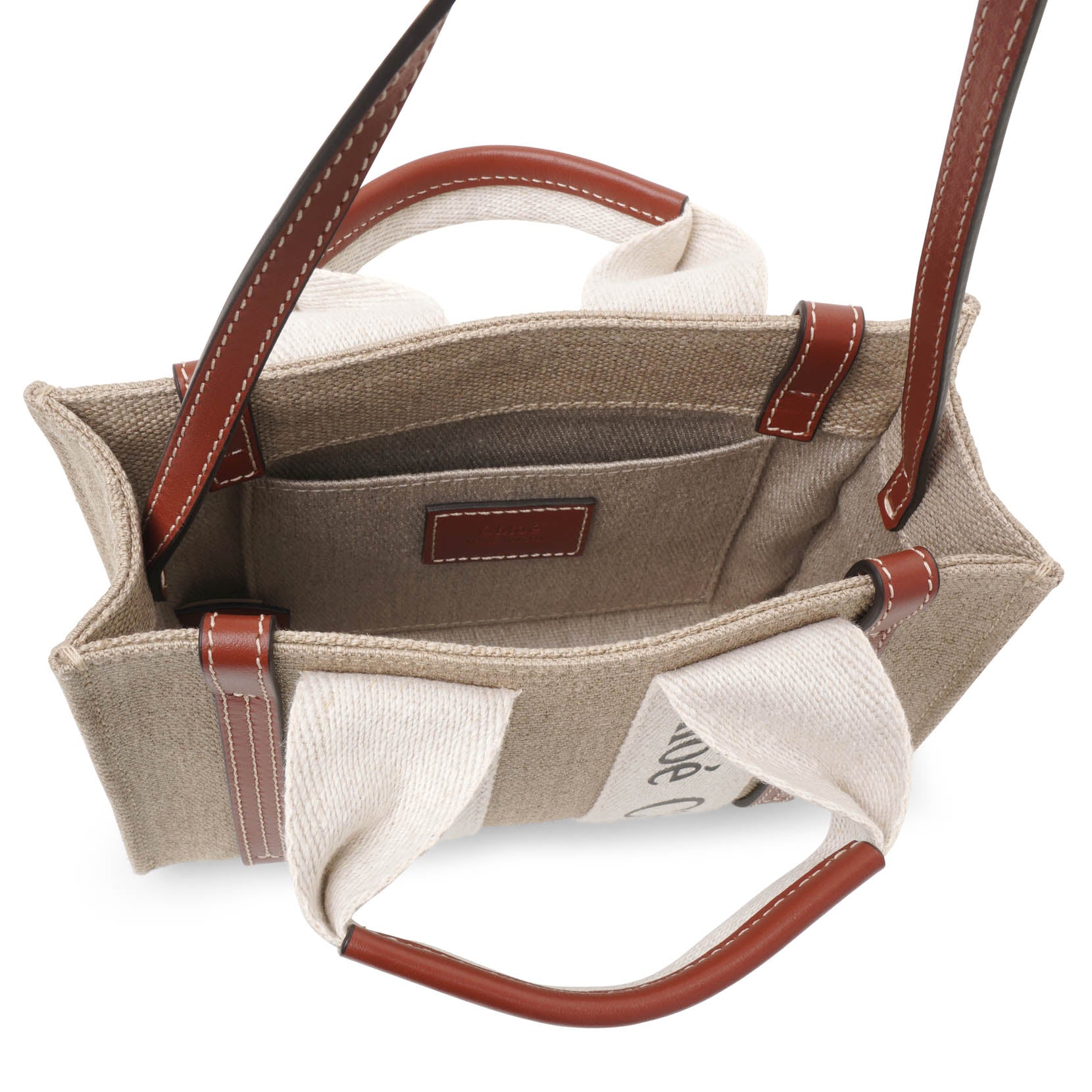 Woody mini white brown canvas bag