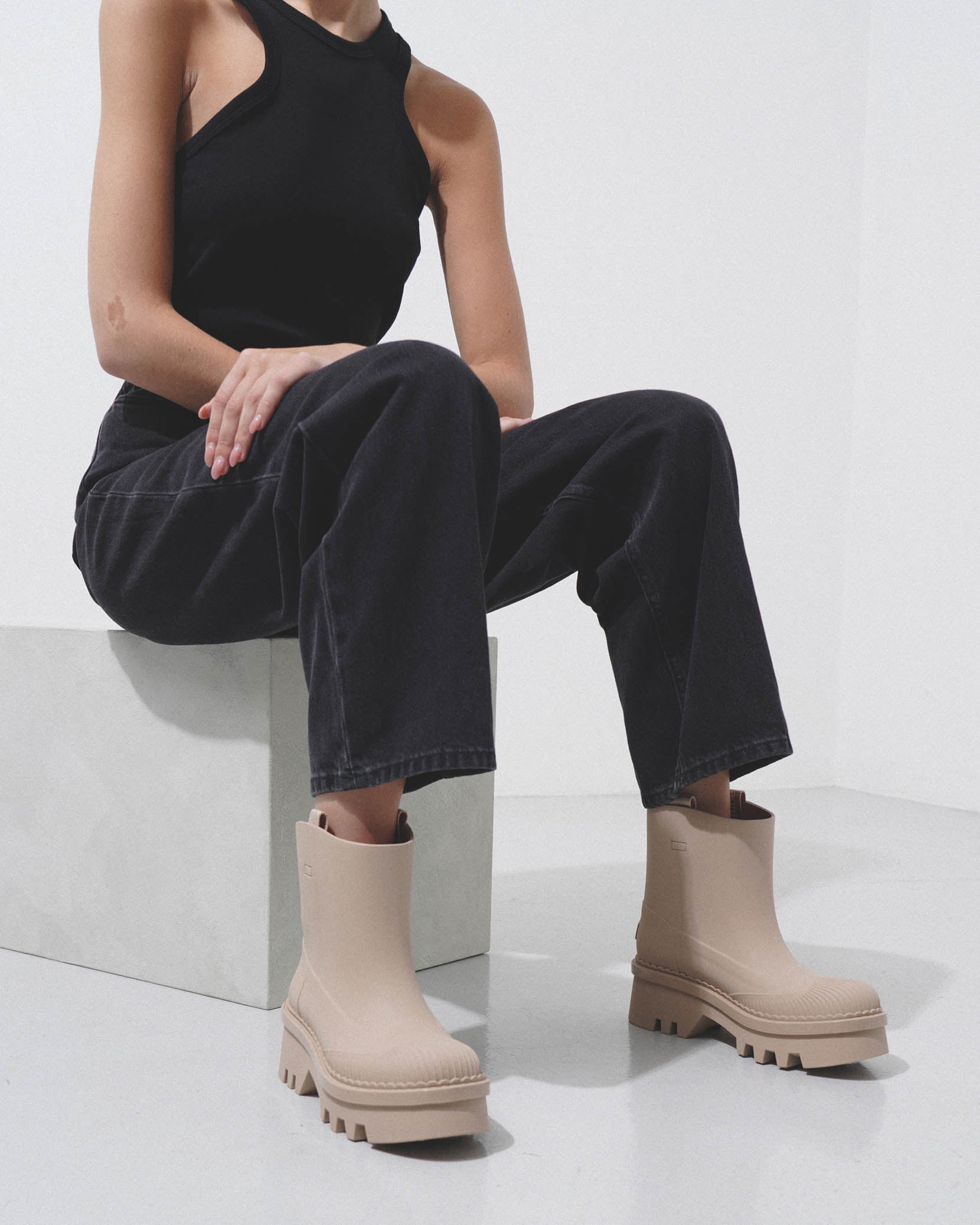 Raina beige rubber rain boots