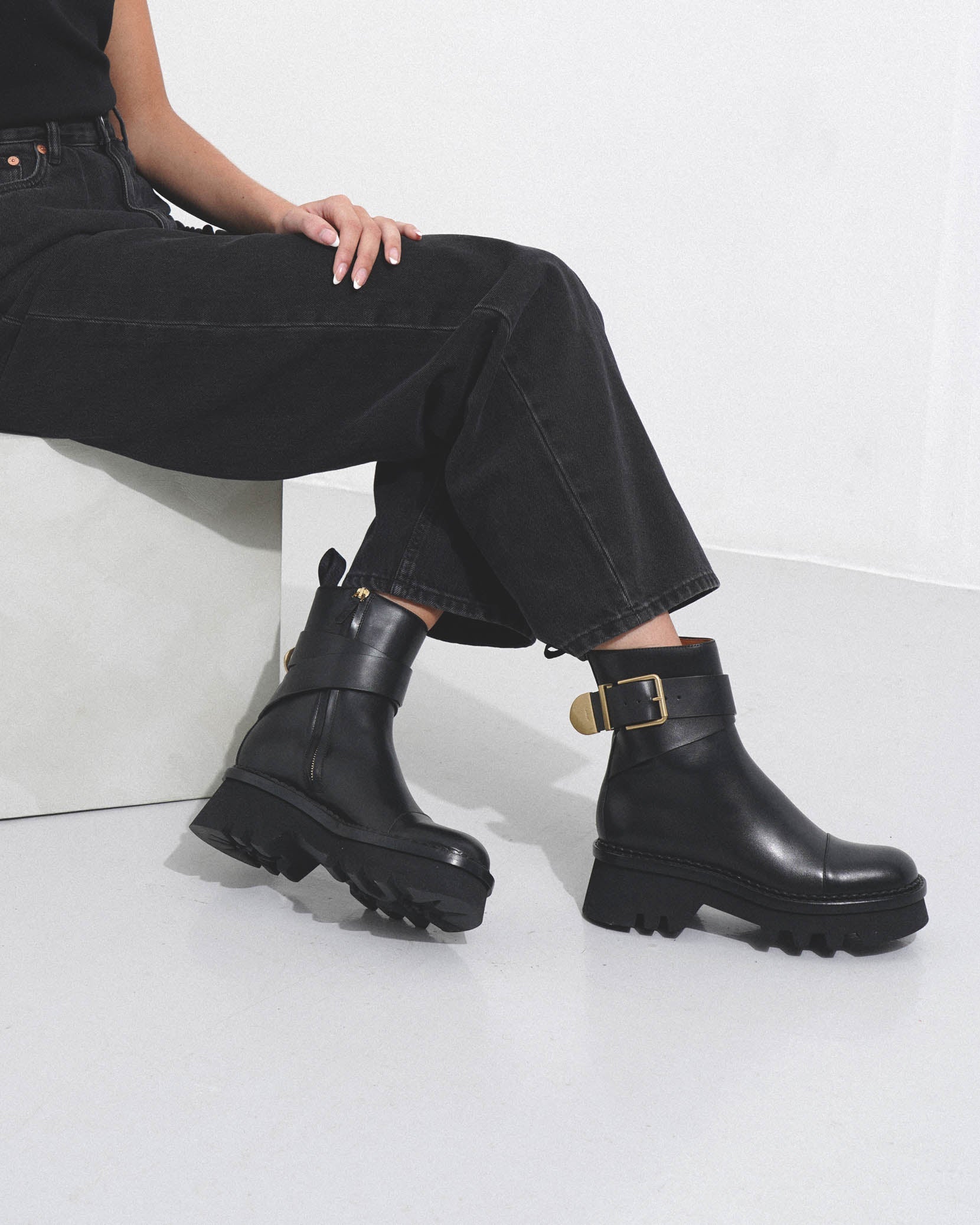 Owena black leather ankle boots