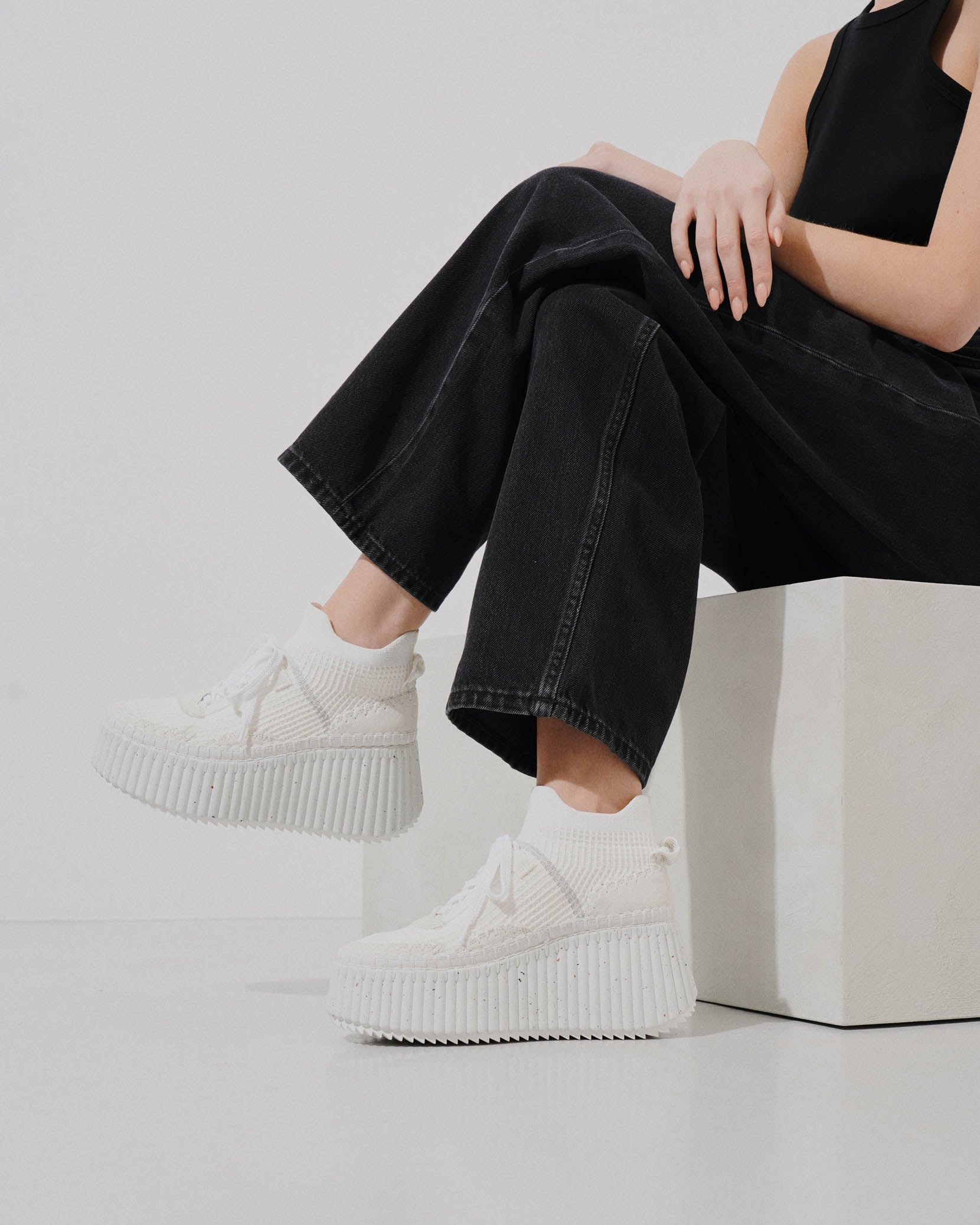 Nama platform white mesh sneakers