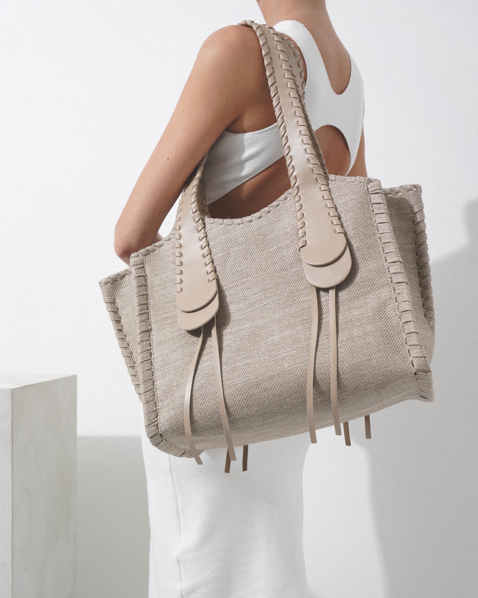 Mony medium beige canvas tote bag