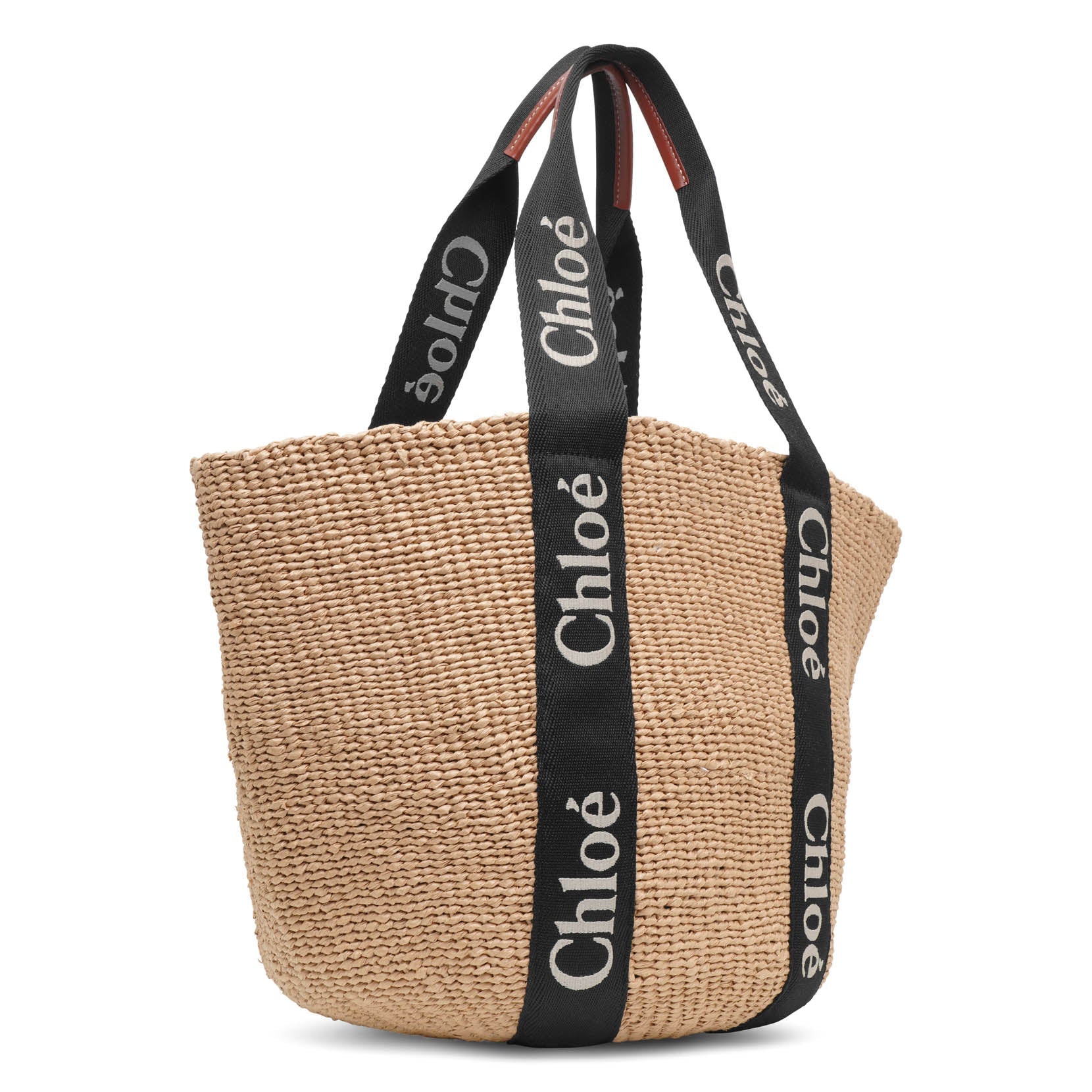 Woody raffia black tote bag