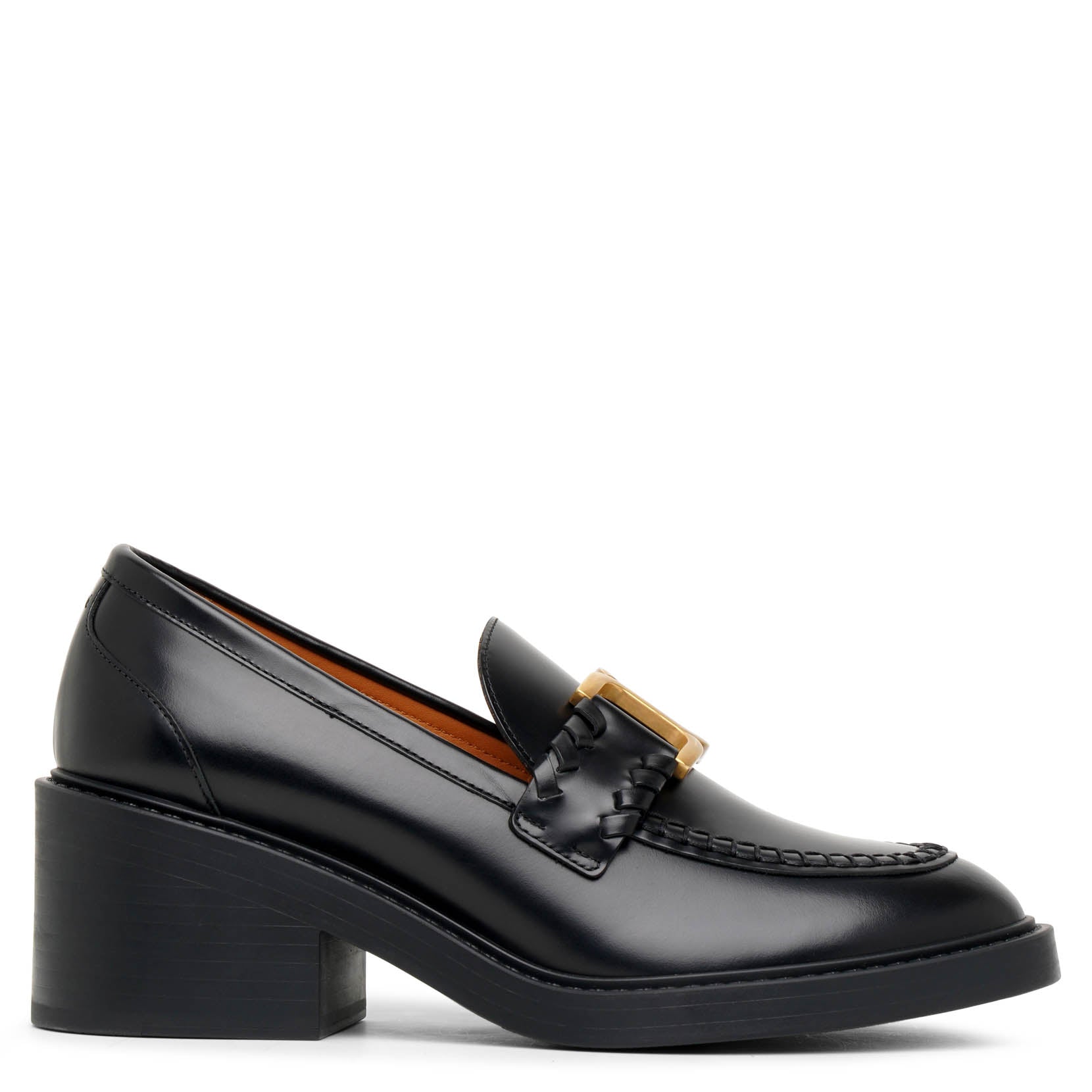 Marcie black leather heeled loafers