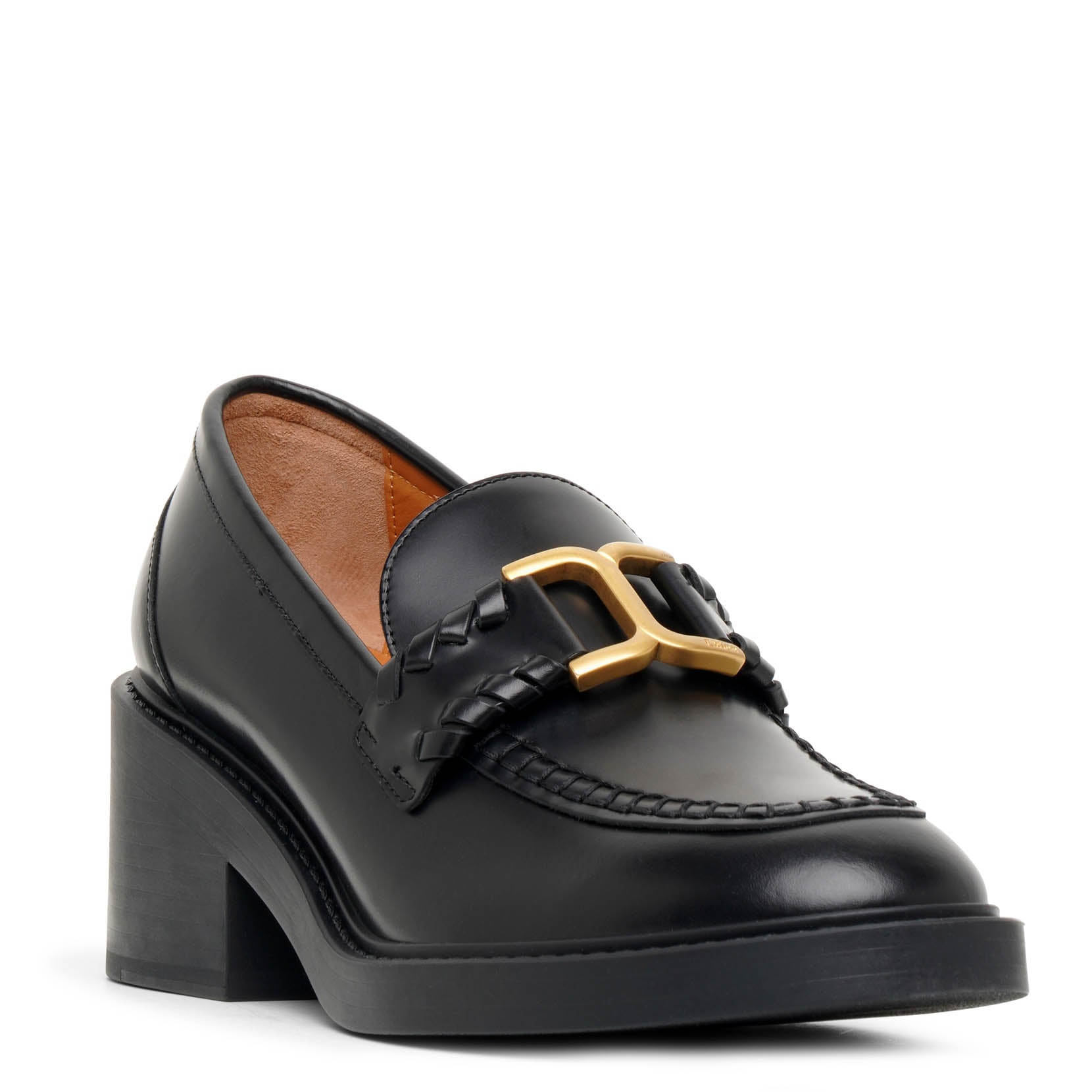 Marcie black leather heeled loafers