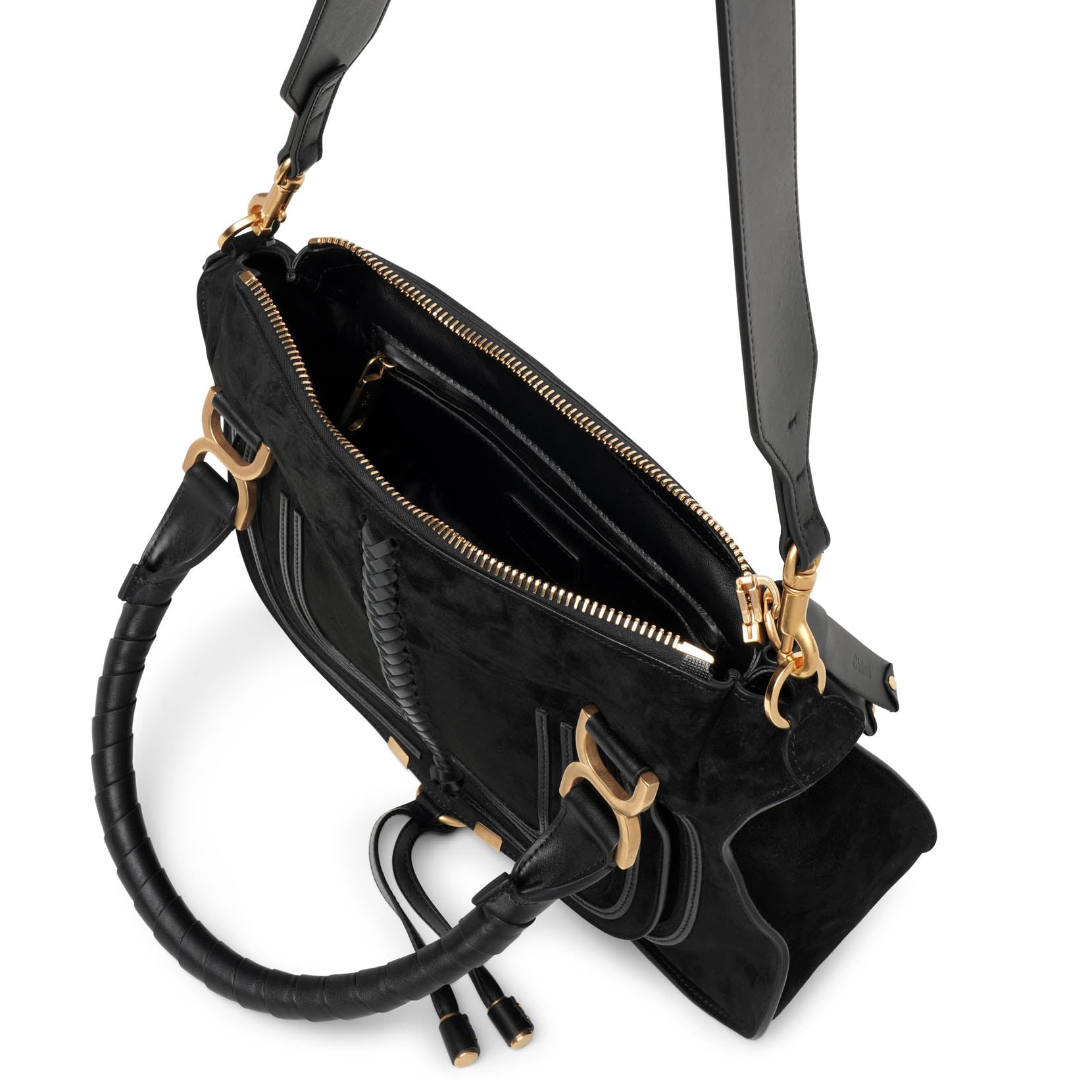 Marcie black suede shoulder bag