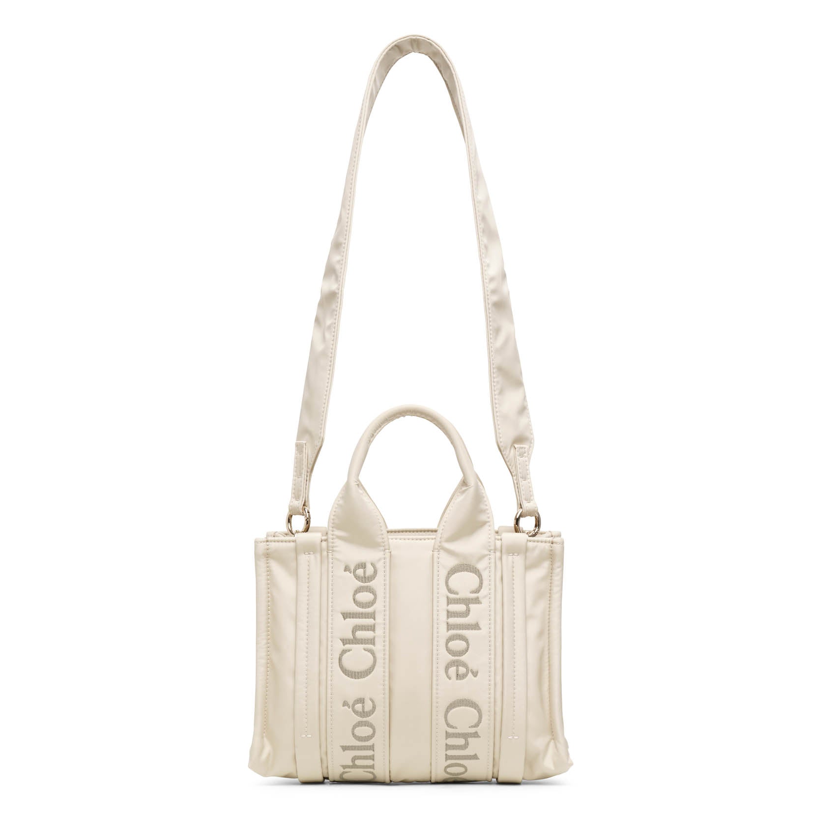 Woody small ivory nylon tote bag