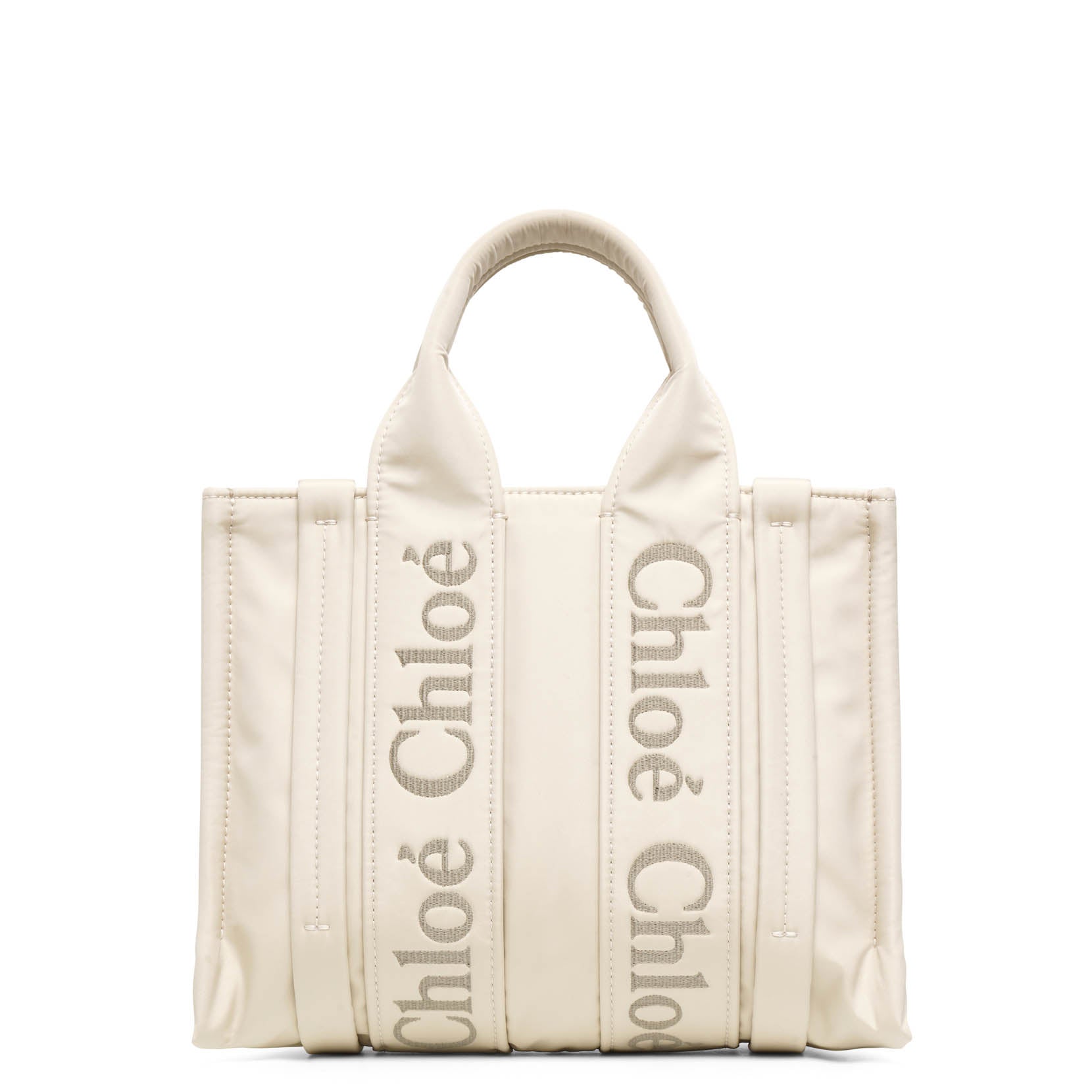 Woody small ivory nylon tote bag