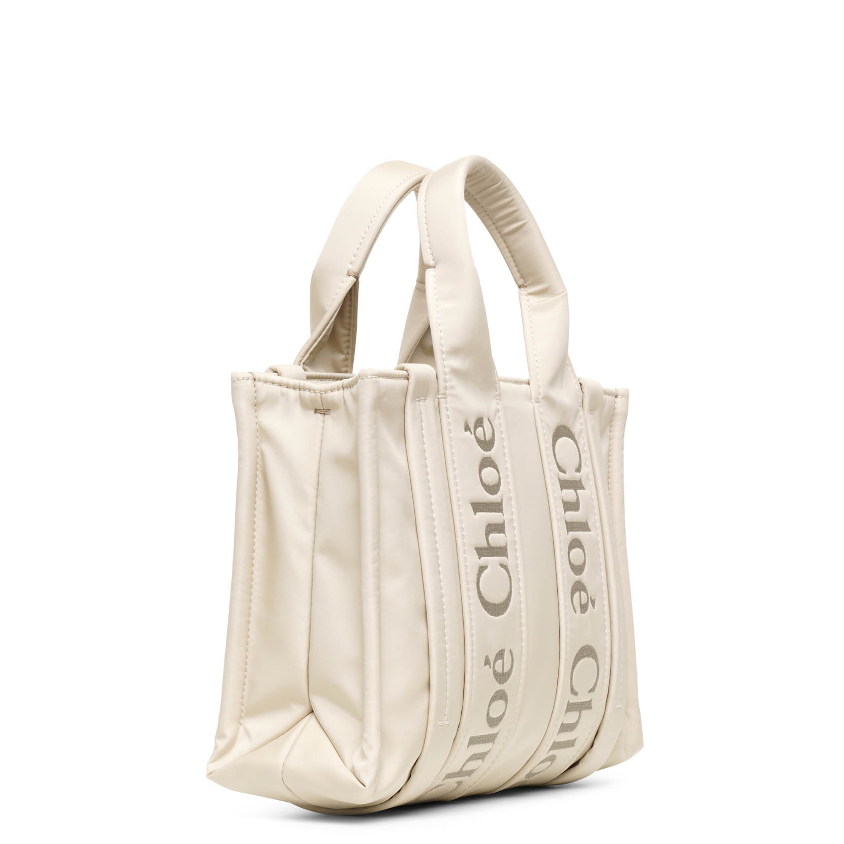 Woody small ivory nylon tote bag