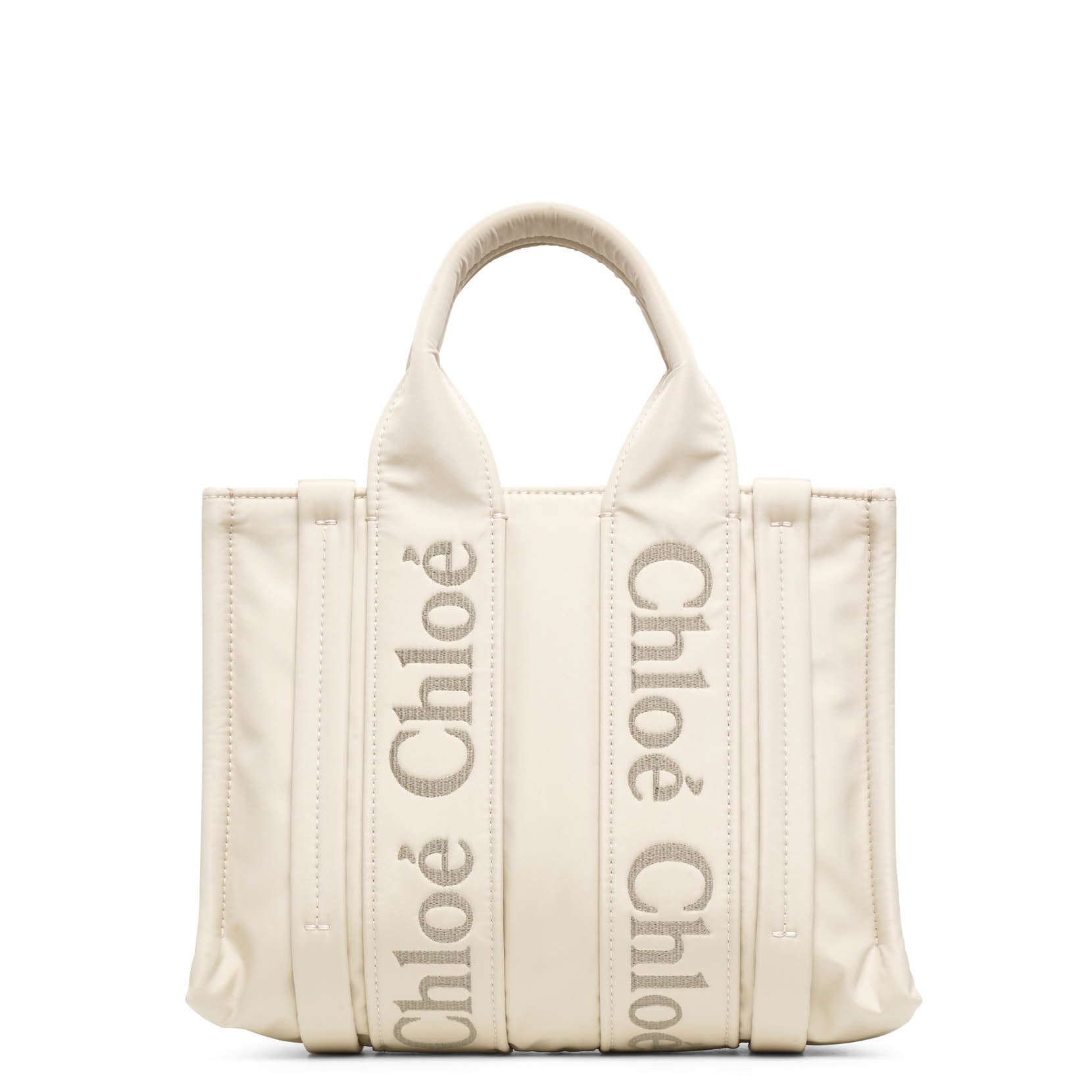 Woody small ivory nylon tote bag