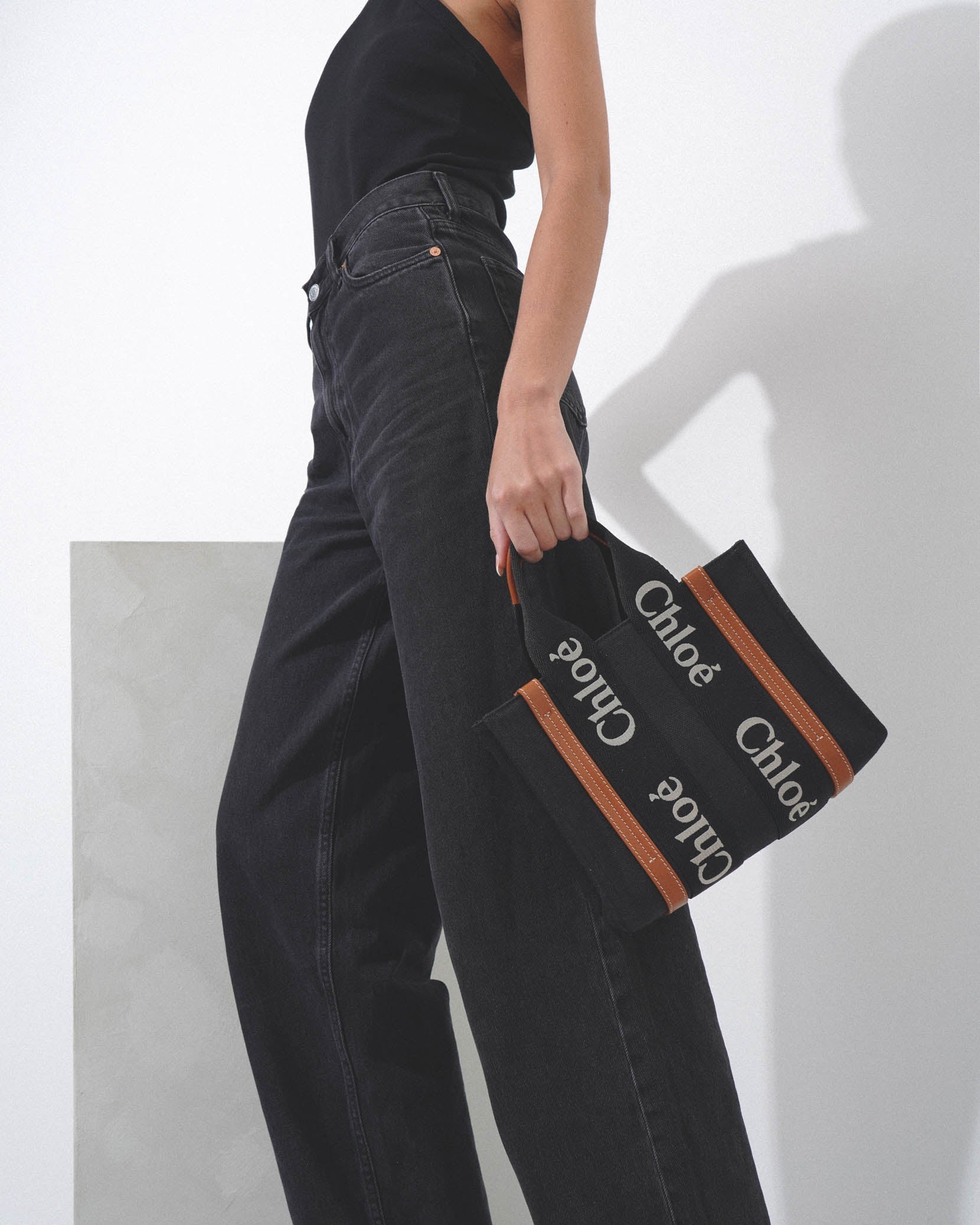 Woody small black canvas tote bag