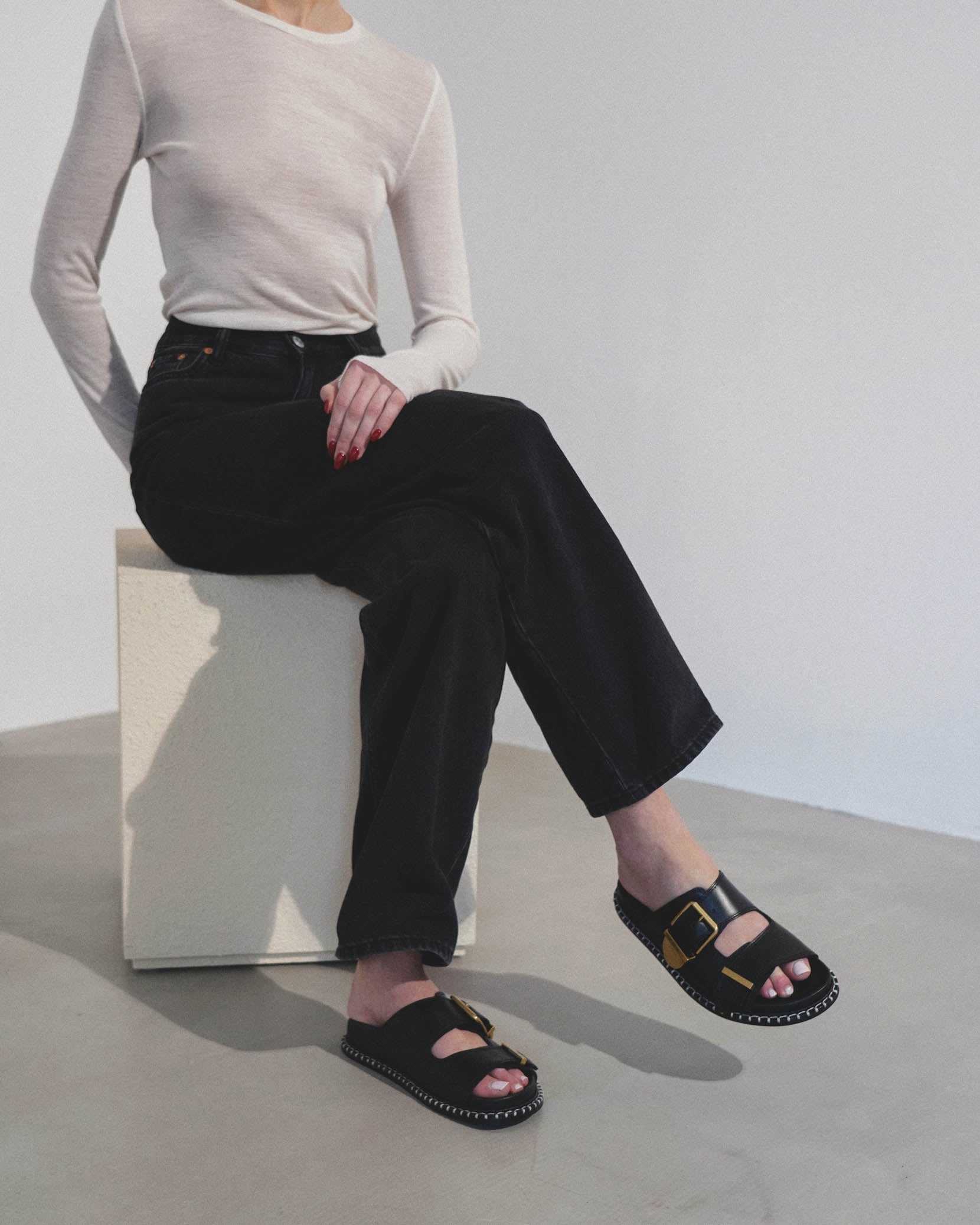 Rebecca black leather flats