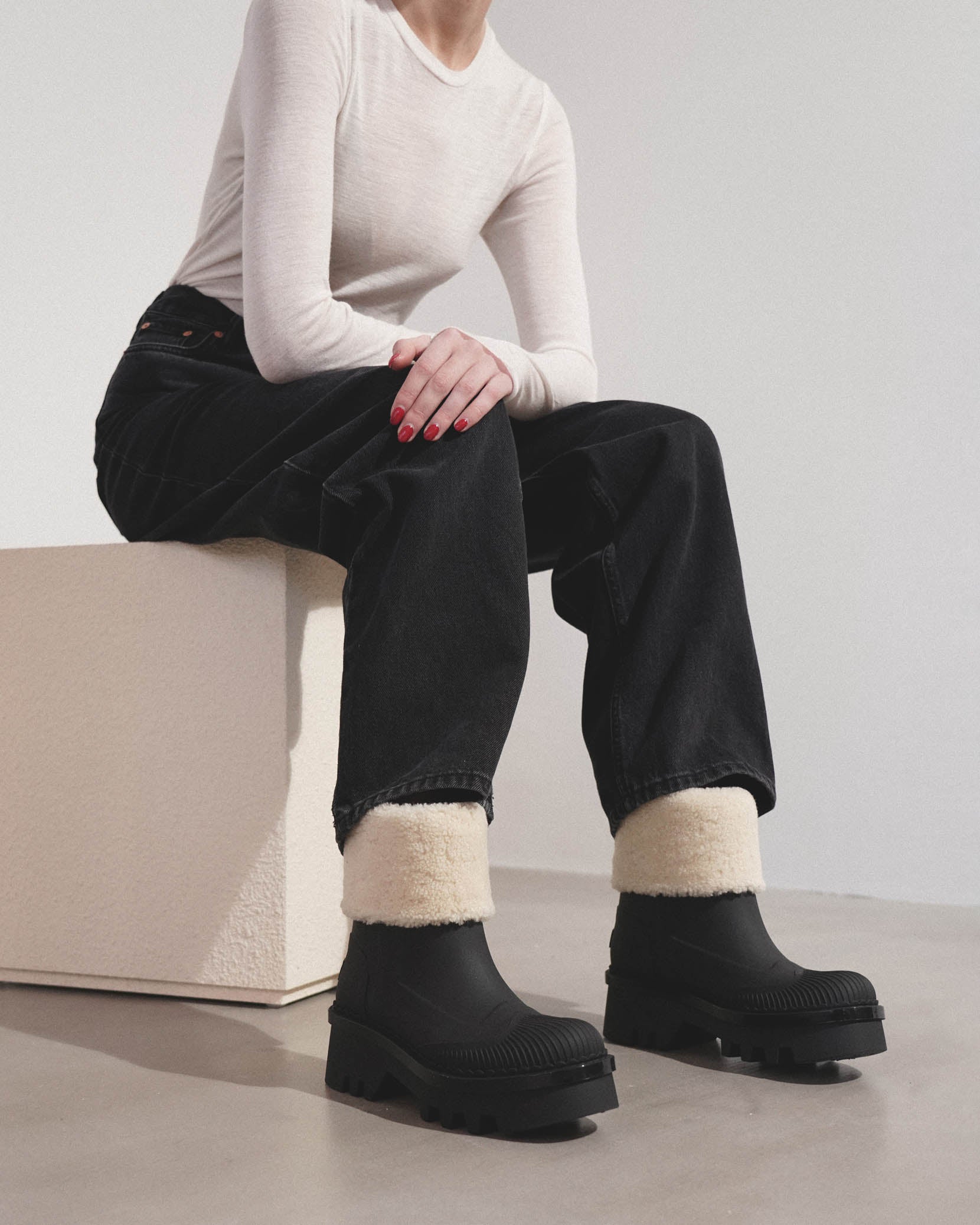 Raina black fur rain boots