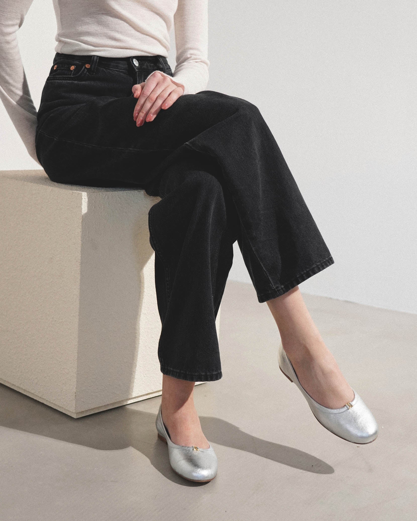 Marcie silver leather ballerinas