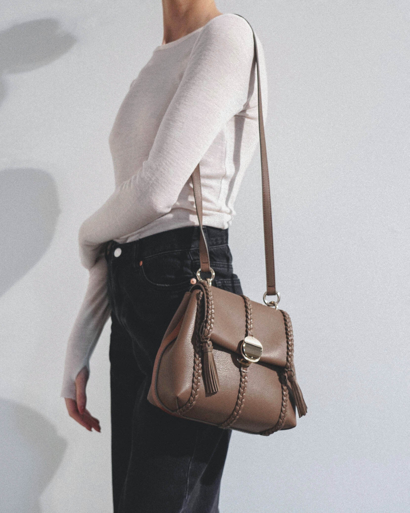 Penelope small taupe leather bag